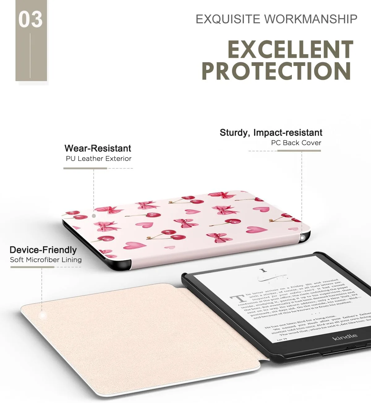 MoKo Case for 7" Kindle Paperwhite 12th Gen 2024/Colorsoft, Cherry Bow