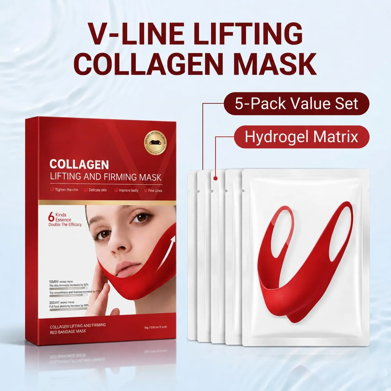 V Line Lifting Collagen Mask - 5 Pcs Double Chin Reducer & Jawline Care Red