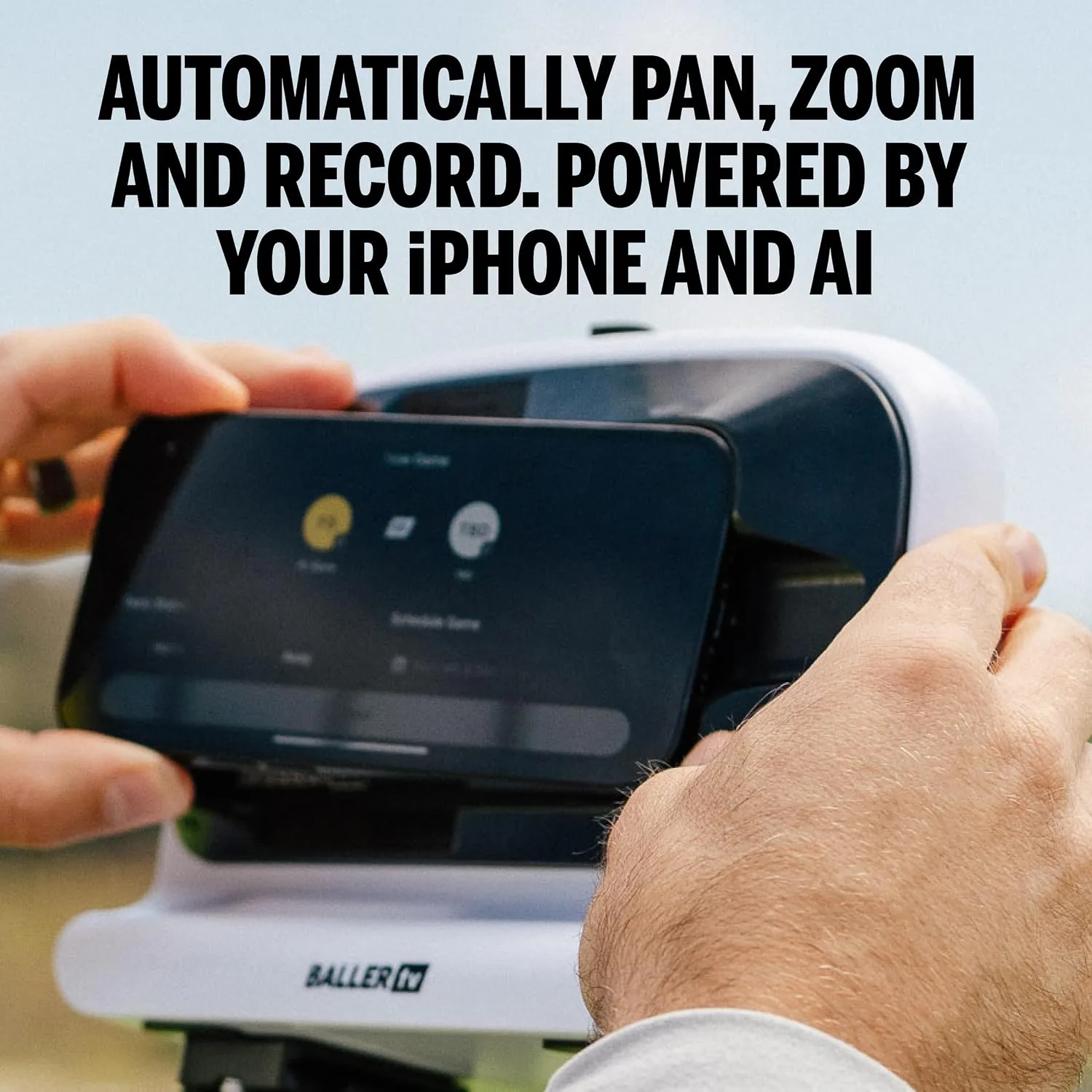 AI Auto-Tracking Sports Filming System, 180° Full-Field Lens & Live Streaming for Basketball, Soccer & Volleyball, Compatible with iPhone 15 Plus