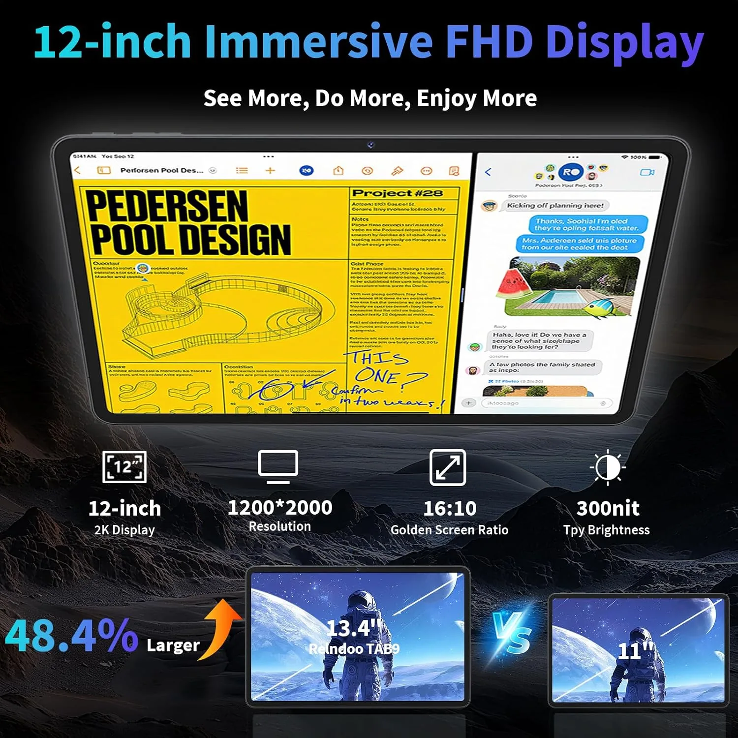 2026 12 Inch Android 16 Tablet with Keyboard, 24GB+256GB+2TB Expand (Black)