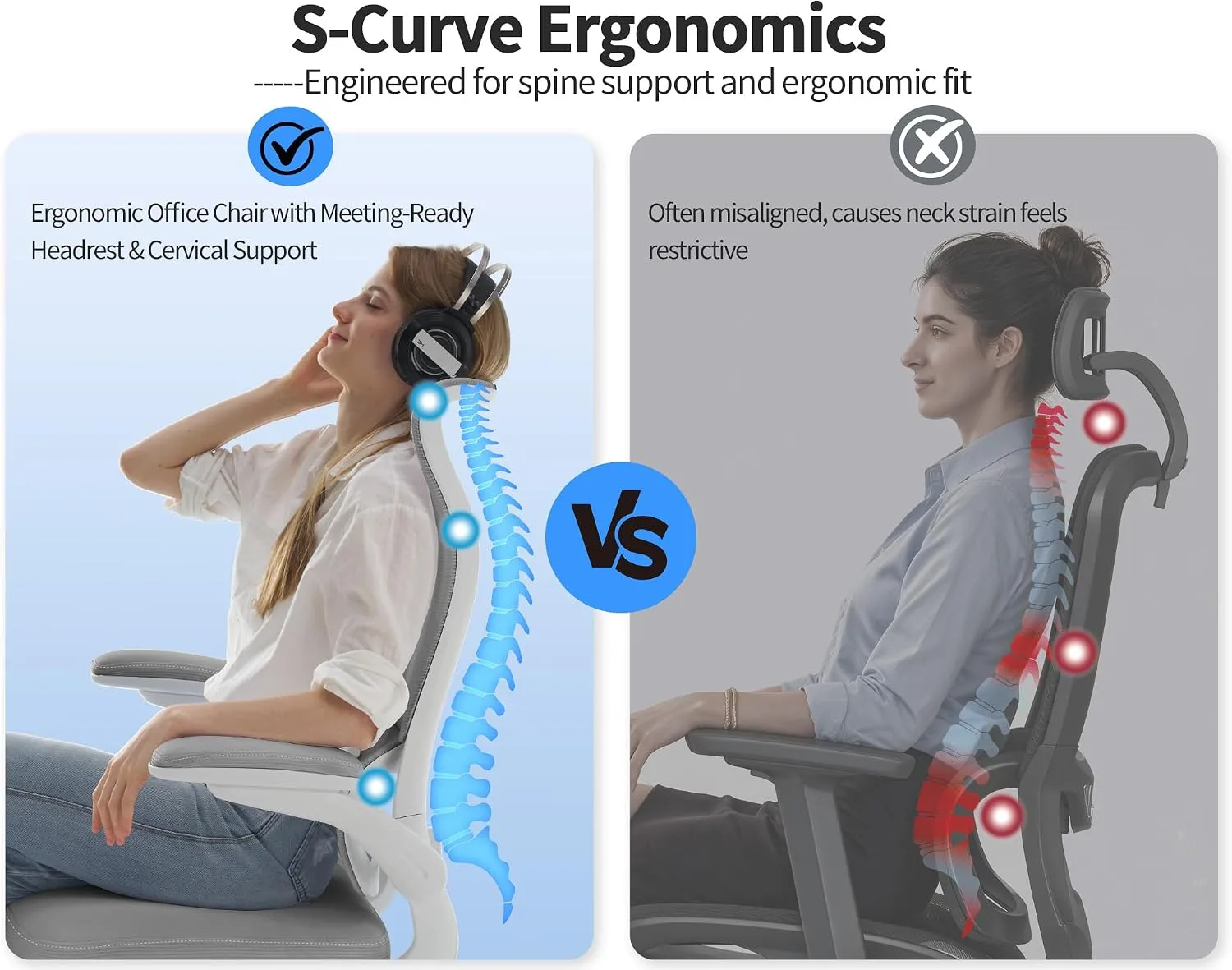 TRALT Office Chair Ergonomic Desk Chair with Lumbar Support White Grey, 1