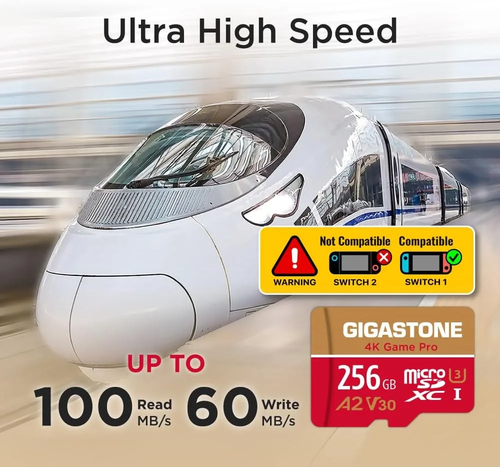【for Switch 1 Only】 Gigastone 256GB Micro SD Card, 4K Game Pro, MicroSDXC Memory Card for Gaming Console, Action Camera, UHD Video, up to 100/60MB/s, UHS-I U3 A2 V30 C10【5-Yrs Free Data Recovery】