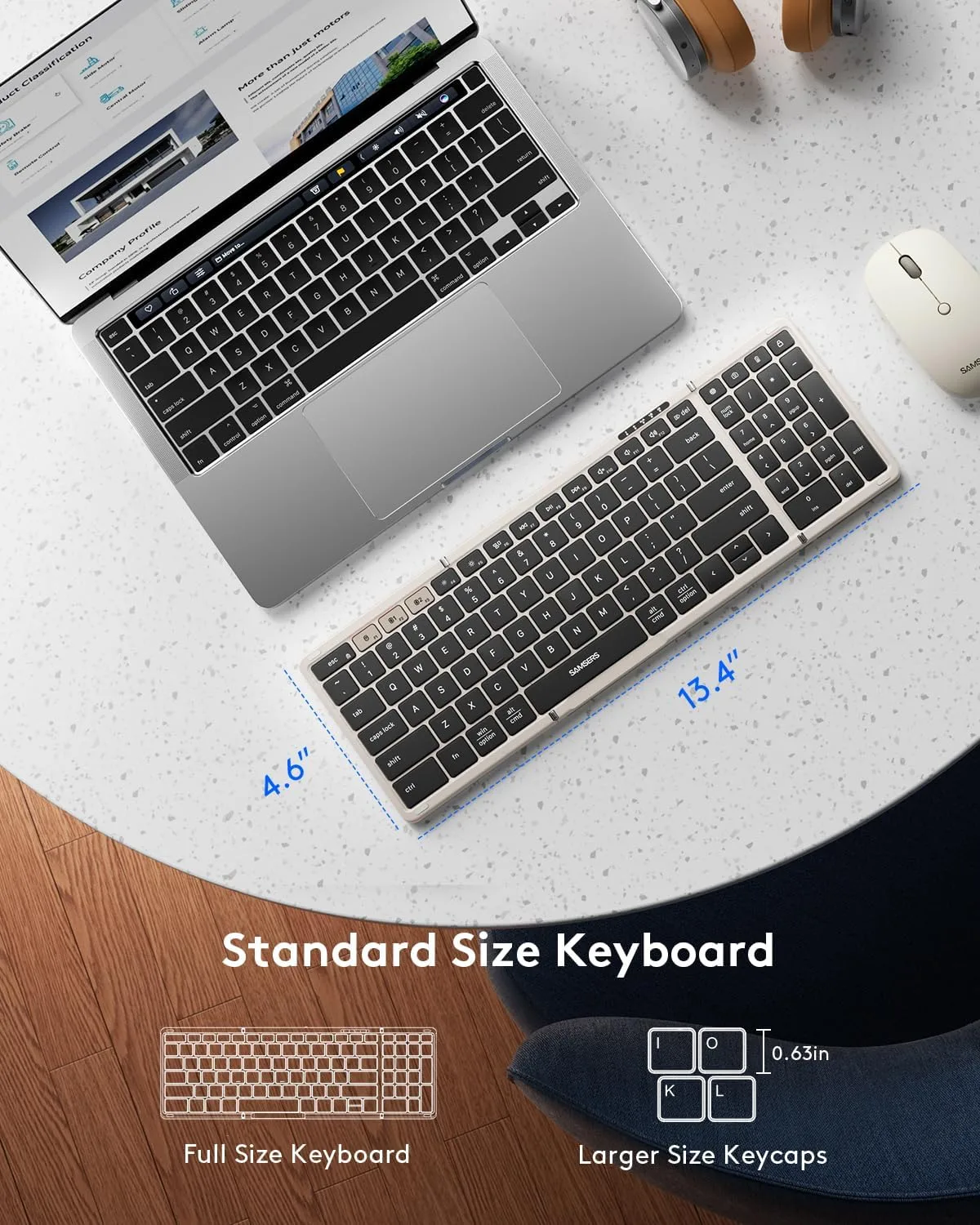 Foldable Keyboard and Mouse, Samsers Folding Bluetooth Keyboard Combo, 2.4G + BT5.0 x 2, Full-Size Portable Travel Keyboard & Rechargeable Wireless Mouse for Windows Android iOS Mac OS, Starlight