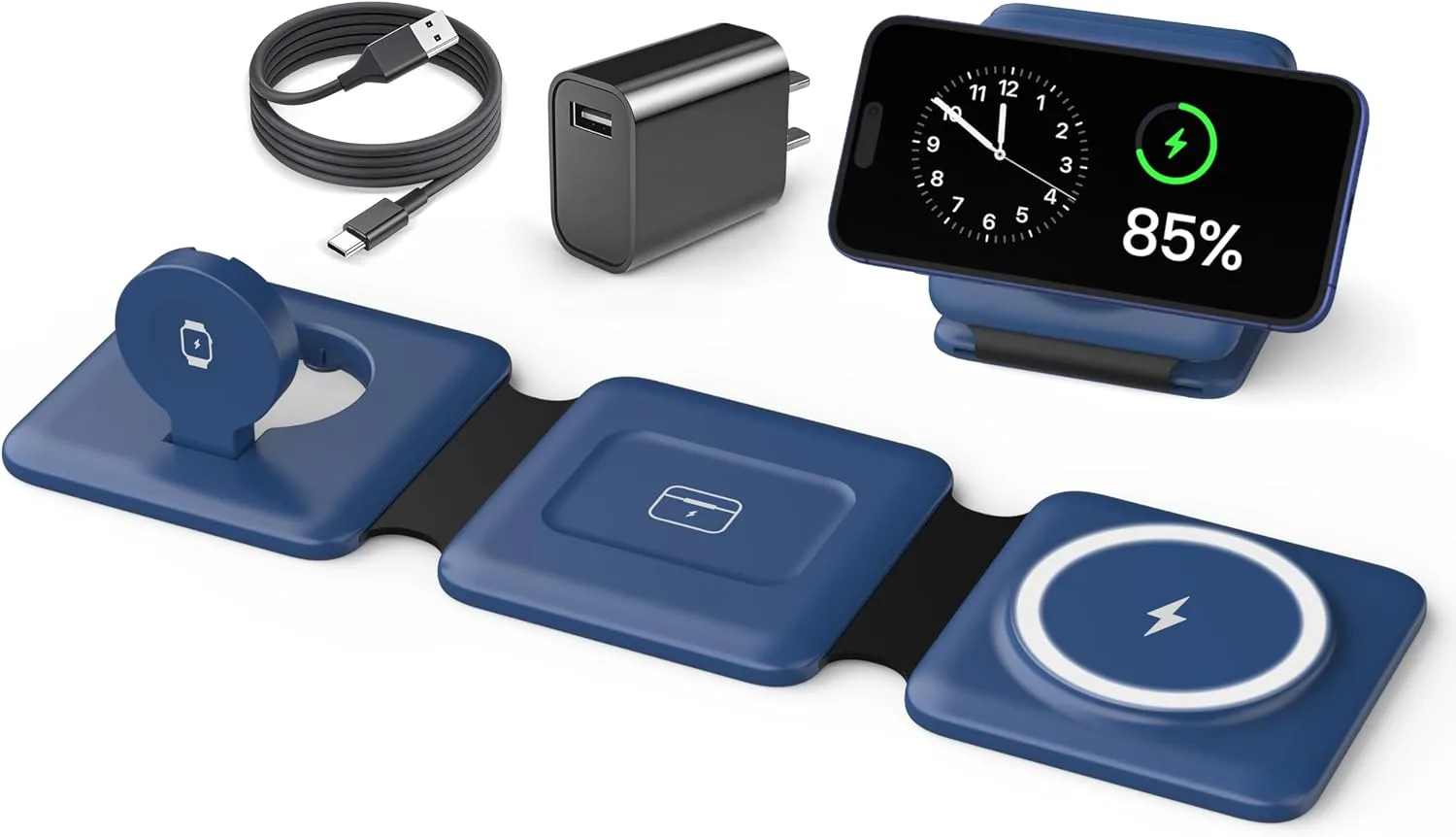 Estación de carga inalámbrica Iseyyox 3 en 1 plegable magnética para Apple