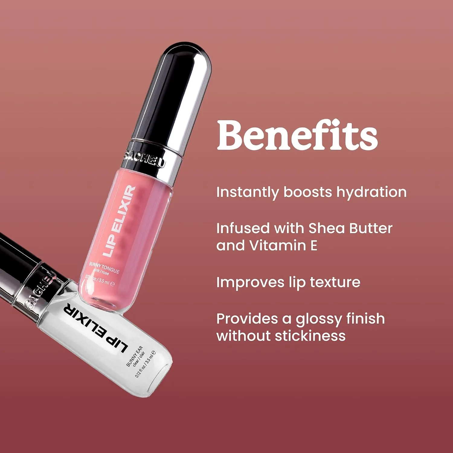 Sacheu Lip Elixir Hydrating Lip Gloss, High-Shine, Clear & Sheer Pink