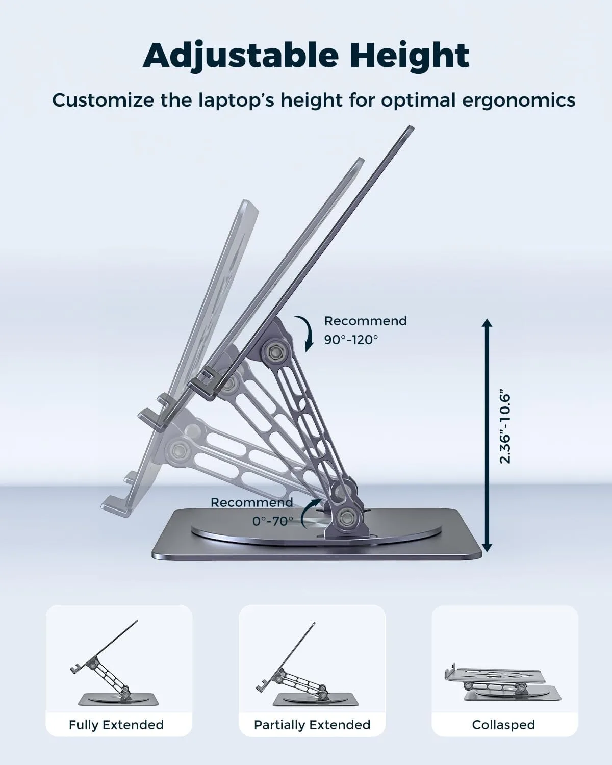Aoviho 360° Rotating Laptop Stand for Desk | Adjustable, Foldable, Portable Aluminum Ergonomic Riser | Compatible with MacBook, Dell, HP & All Laptops 10-16 inch | Gray