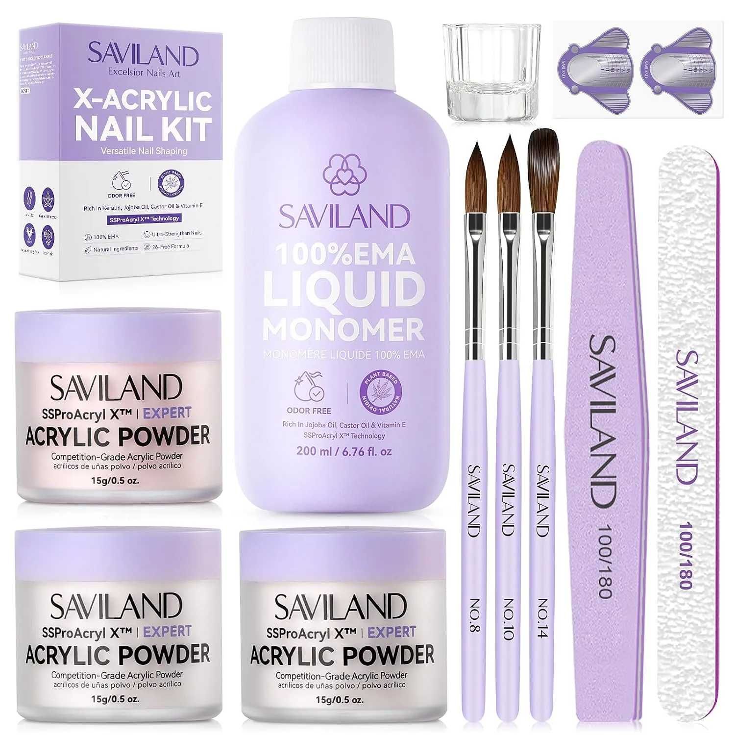 SAVILAND Acrylic Nail Kit for Beginners with Everything, Clear White Pink