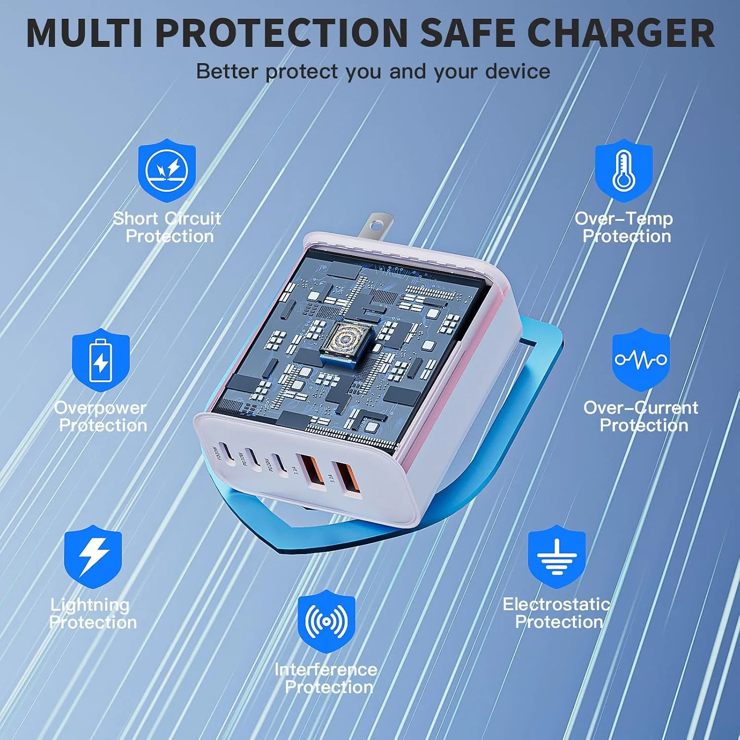 3Pack 60W TypeC Wall Charger Block for iPhone,60W 5Port Fast Charging Block