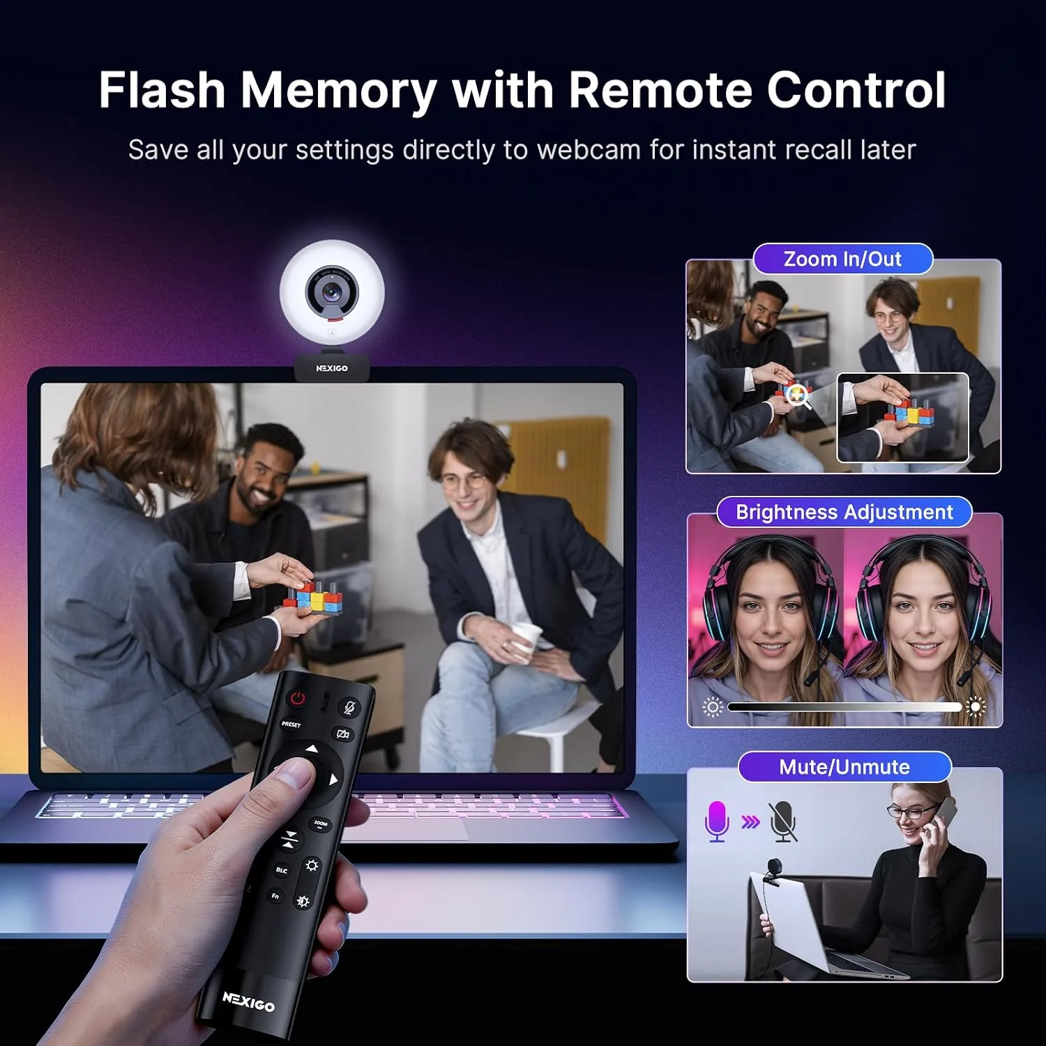 NexiGo N960E Plus 4K Webcam with Ring Light & RF Remote, ToF Autofocus, OSD Menu, 1080p 60FPS, 4X Digital Zoom, Noise-Canceling Mics, Privacy Cover, USB Web Camera for Streaming, Video Calls& Meetings