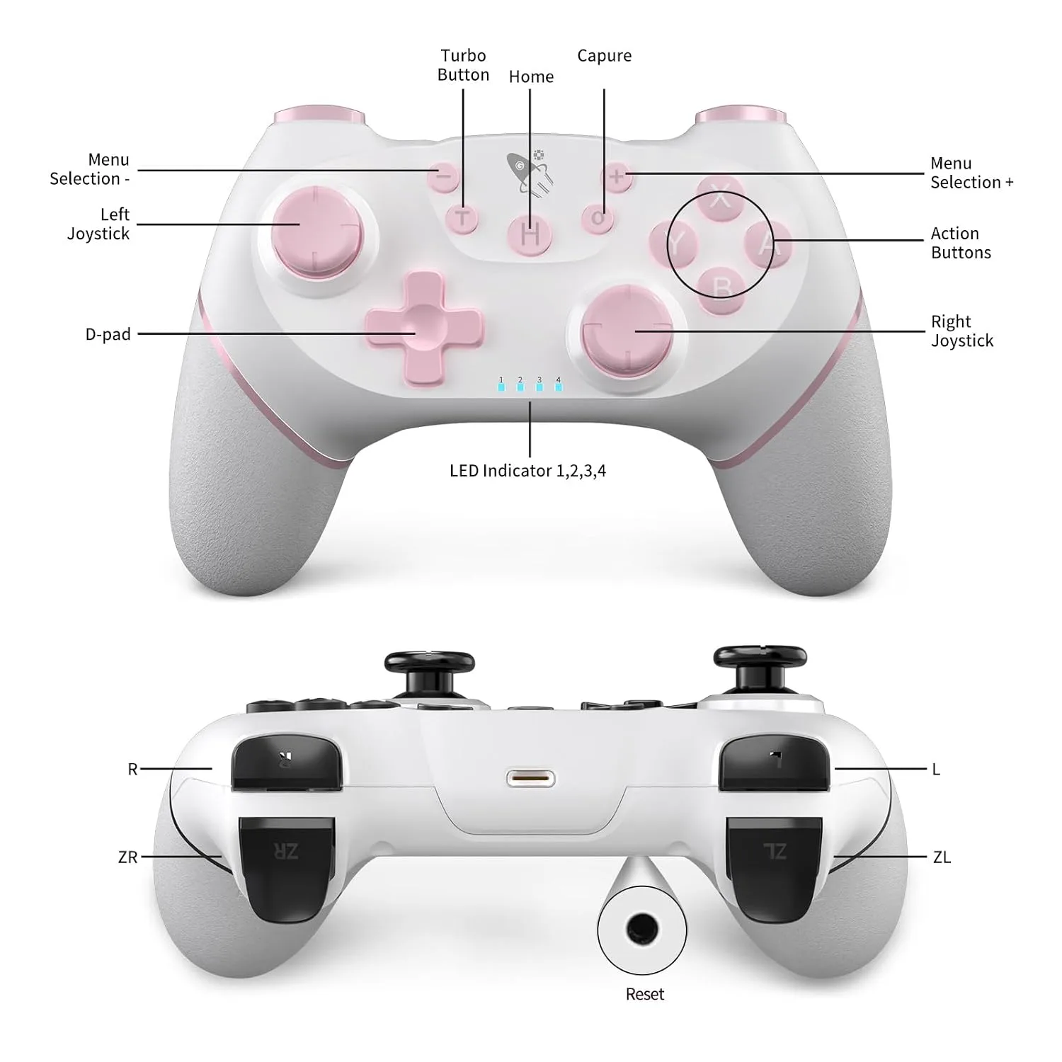 AceGamer Wireless Pro Controller for Nintendo Switch/Lite/OLED/Switch 2/PC, 2 pack, Hall Effect Joystick for Switch 2 Pro Controller with Wake-Up/Dual Vibration/Turbo/Ergonomic ! (White and Pink)