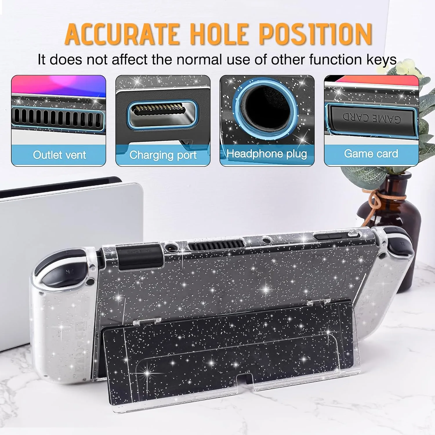 DLseego Protective Glitter Case Compatible with Switch OLED Console - Updated Version, Bling Soft TPU Cover with Shock-Absorption and Anti-Scratch Design - Crystal