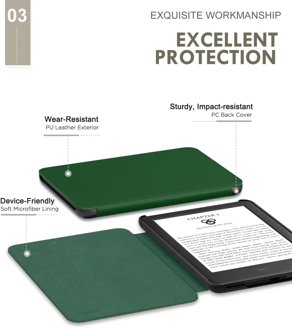 MoKo Case Fits 6" e-Reader 2024/2022 Lightweight Cover, Lotus Leaf Green
