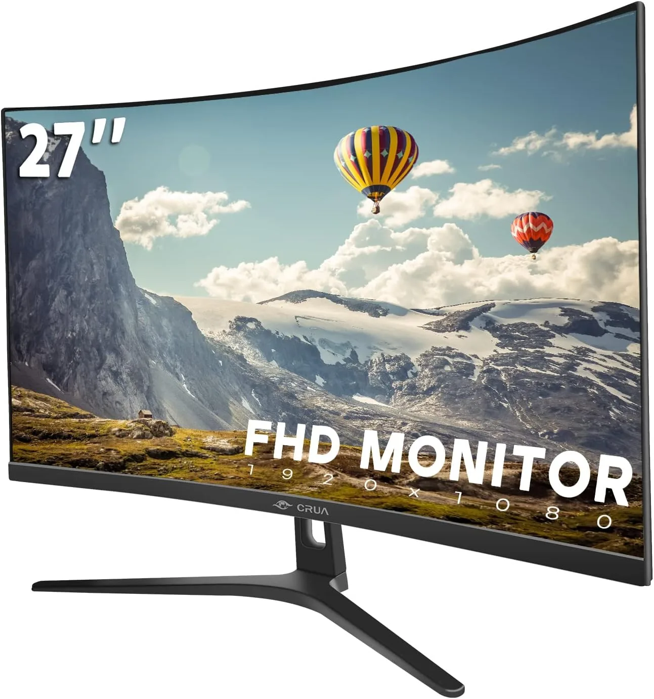 CRUA 27" FHD 1080P 100Hz Curved Computer Monitor, 1800R, HDMI/VGA, Black