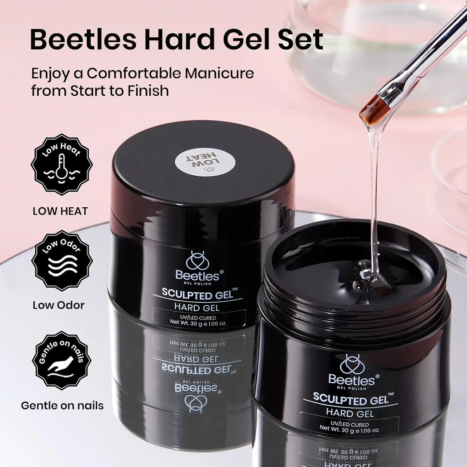 Beetles Hard Gel Kit Low Heat, Mint Sheer 2 Pcs Clear Builder Nail Gel Nail