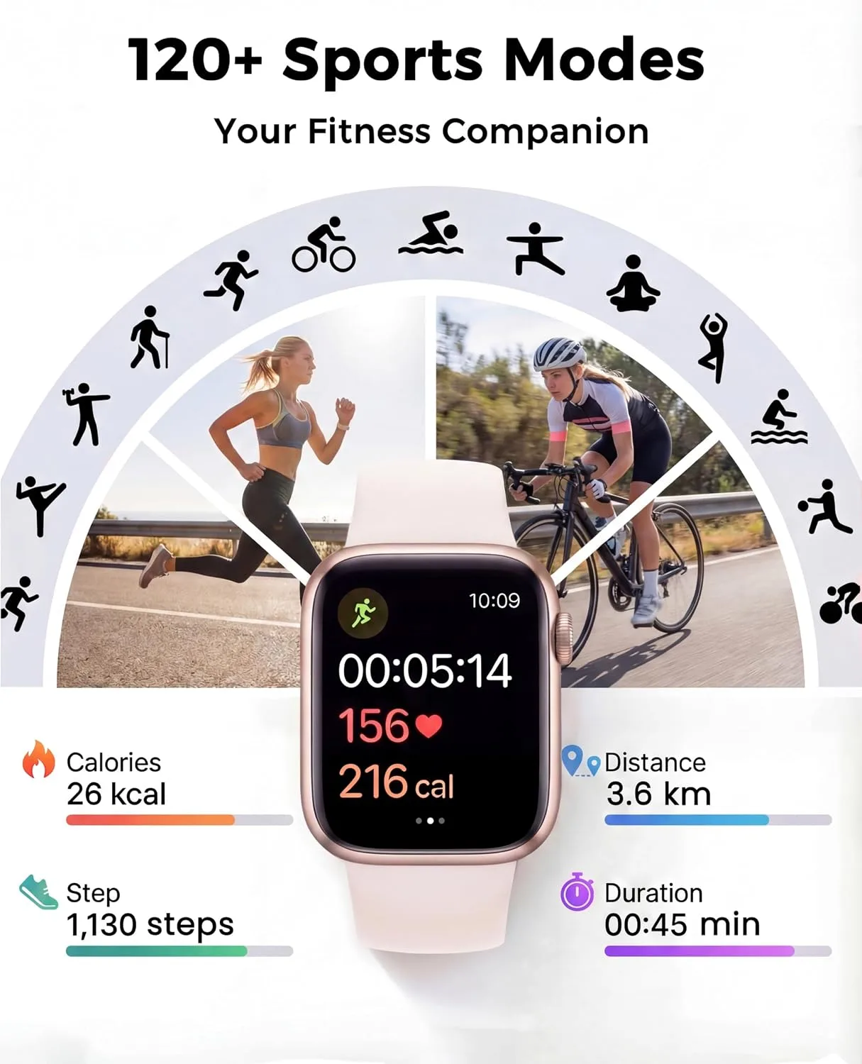Smart Watch, Fitness Watch for Women Men with 24/7 Heart Rate/Blood Pressure Monitor,Pedometer, Sleep Tracker, 120+ Sport Modes, IP68 Waterproof Activity&Fitness Tracker Compatible with Android iPhone