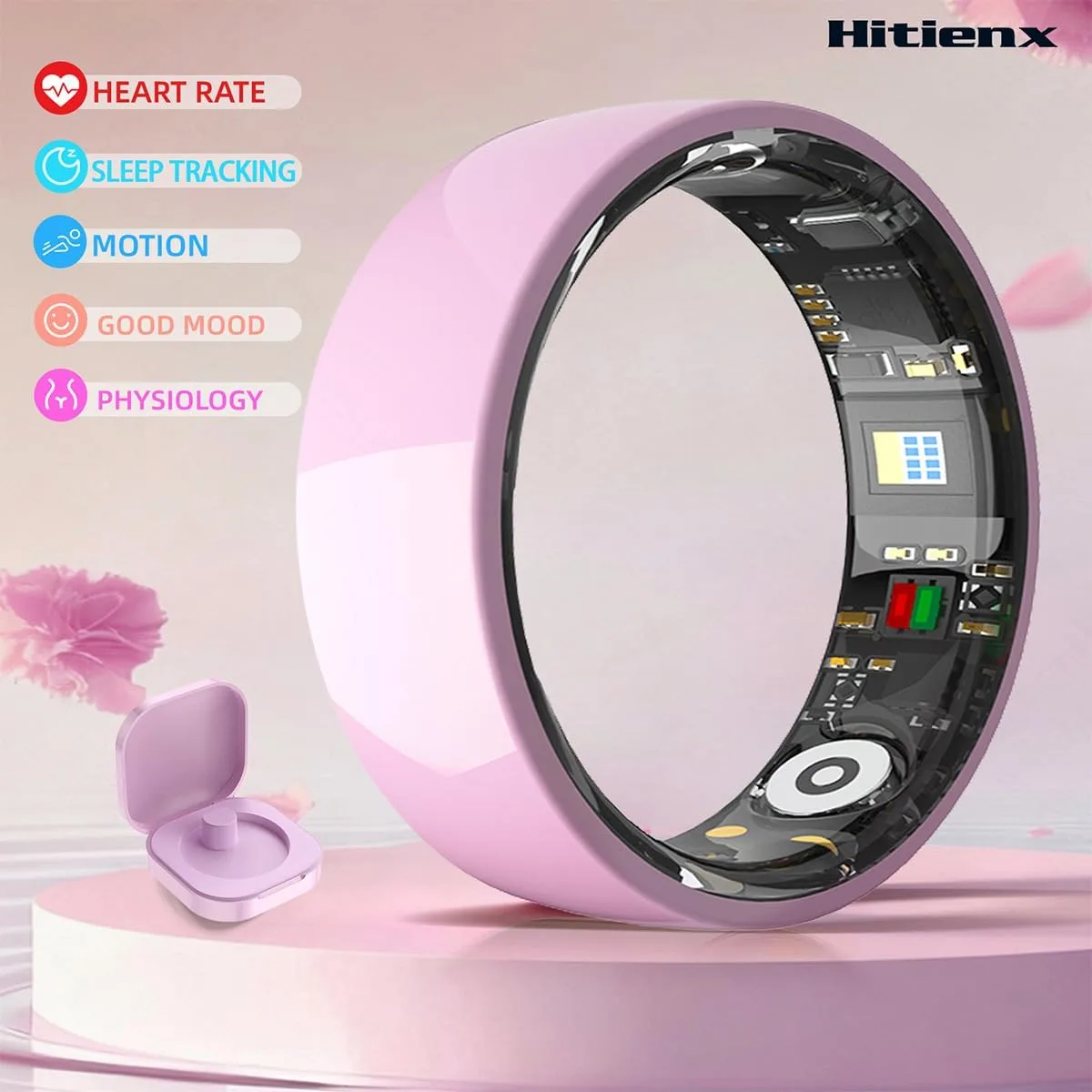 Ceramic Smart Ring 4 for Women, Sleep & Fitness Tracker (Pink, 9)