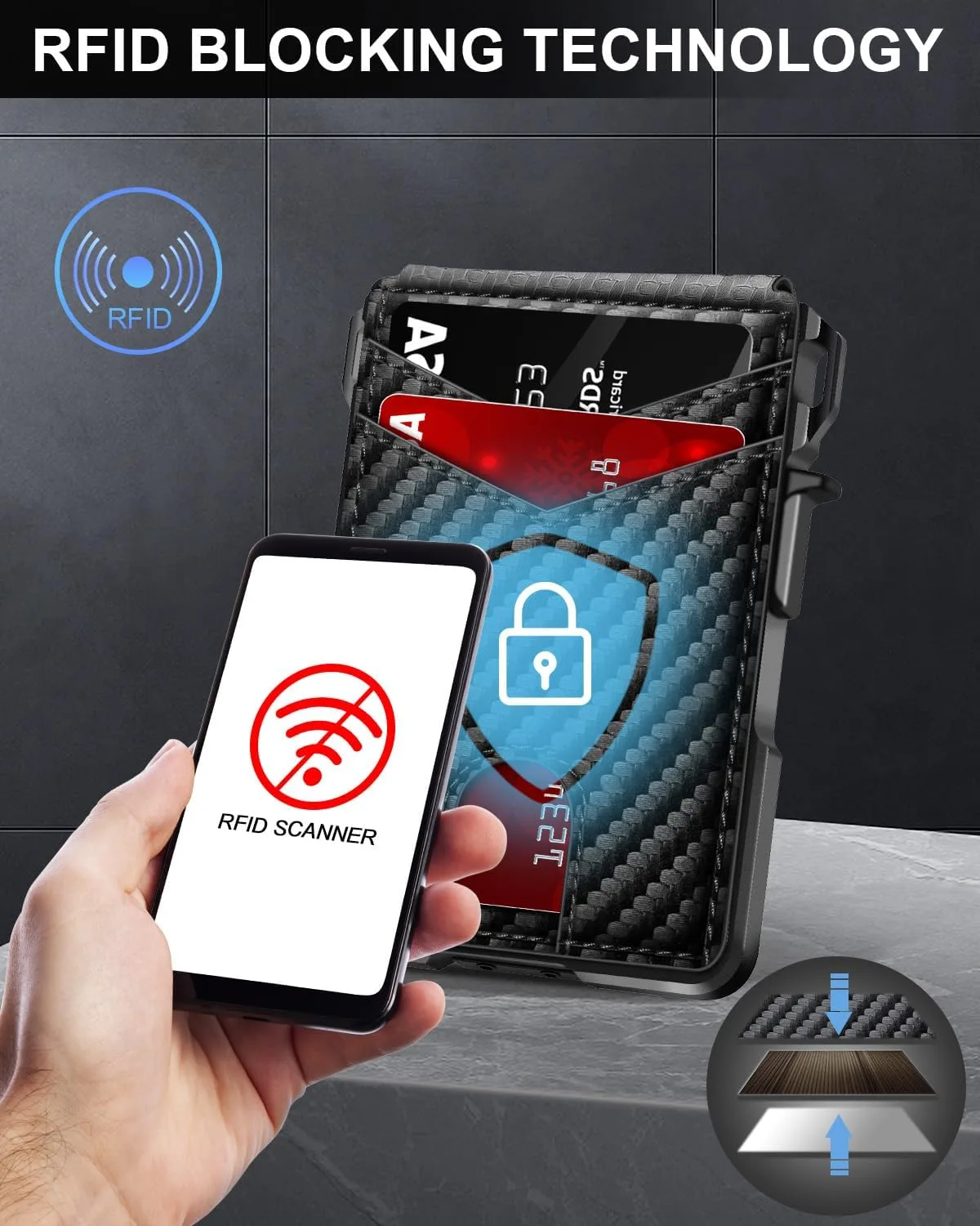 Wallet for Mens Minimalist Wallet 9-13 Cards RFID Blocking Slim Wallet