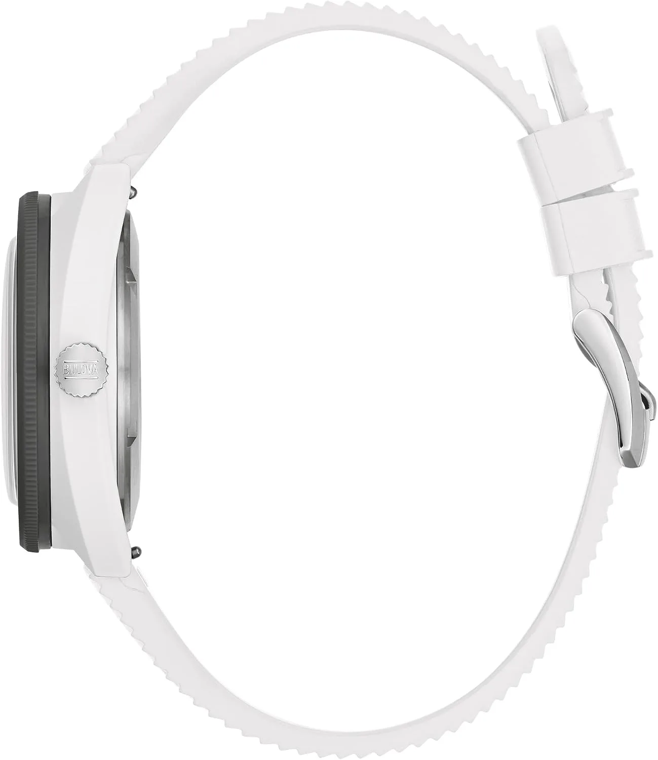 Bulova Oceanographer Snorkel Amazon Exclusive Ceramic Case and White Perforated Rubber Strap Watch, Day Date 100M WR