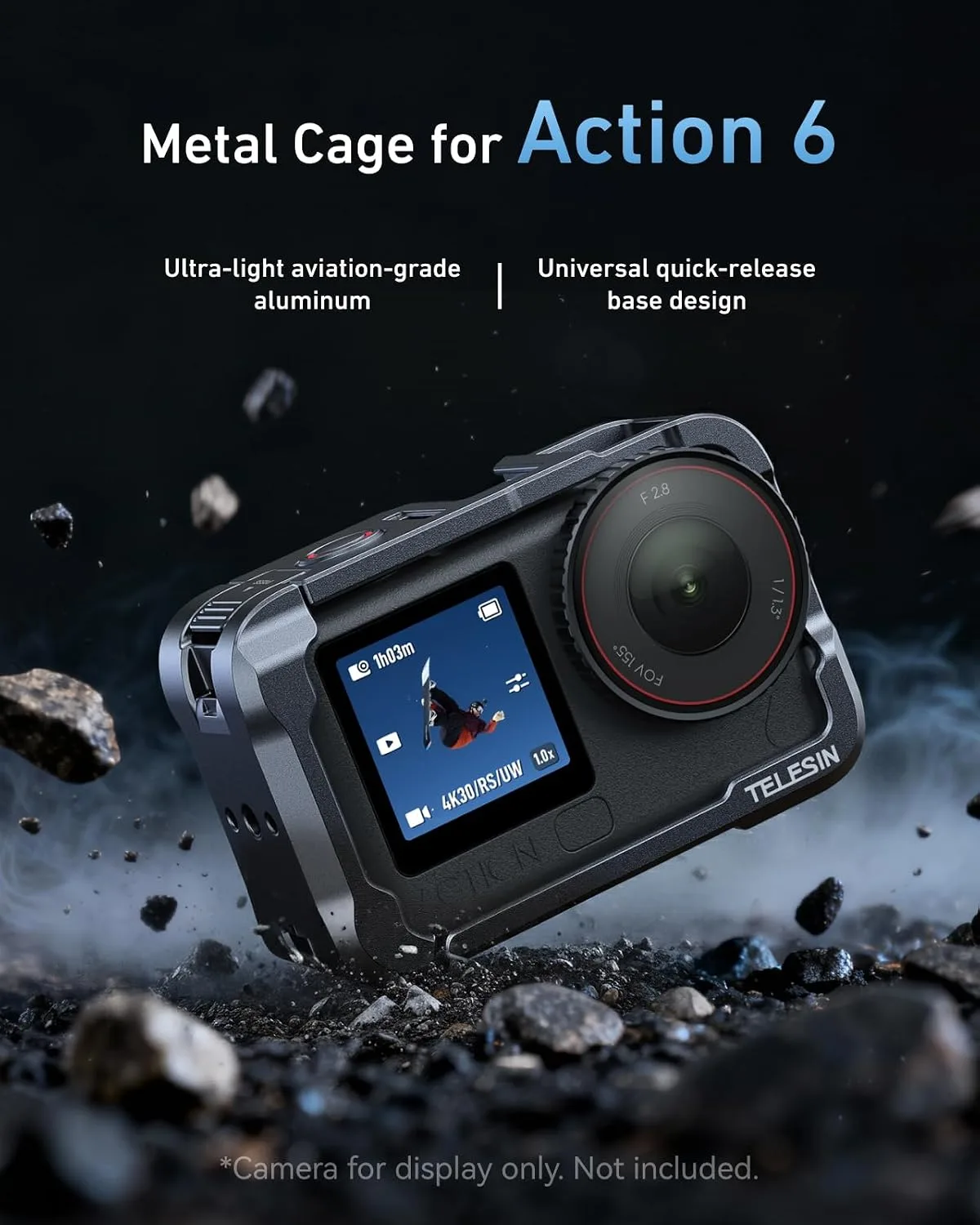TELESIN Metal Cage Kit with LED Light for DJI Osmo Action 6