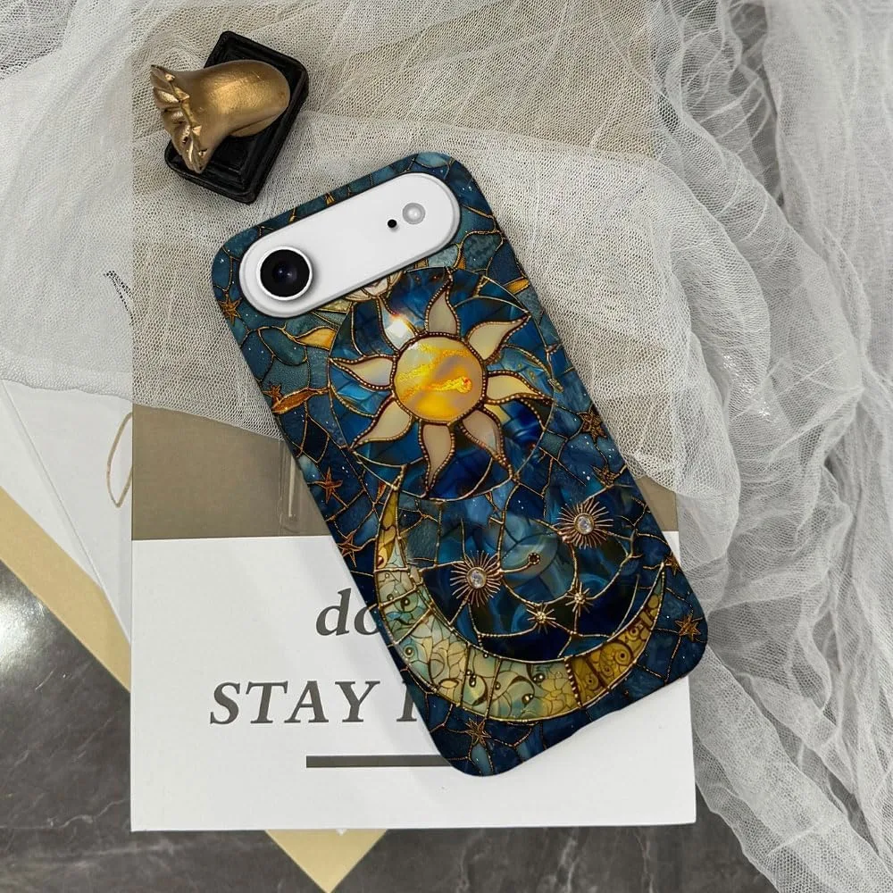 Case Compatible with iPhone 17 Air,Fall Prevention Hybrid 2-Layer Hard Shell Phone Cover for Girls Boys,Sun Moon Celestial Glass