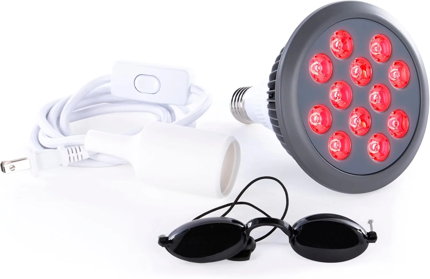 Hooga Red Light Therapy Bulb, 660nm & 850nm Red & Near Infrared Light, 12 Dual-Chip LEDs, Targeted Light Bulb with Base & Braided Power Cord for Home Wellness Routine, HG24