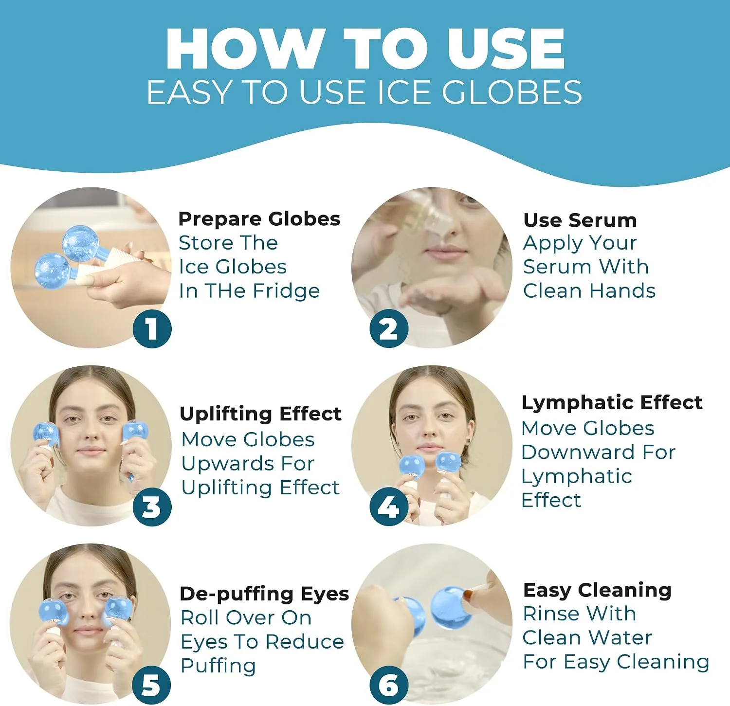 Ice Globes for Face 2Pcs – Freezer Safe Ice Globes for Facials, Skin Tightening & Anti-Aging – Reusable Facial IceGlobes to Reduce Puffiness & Wrinkles of Face, Neck & Eyes– Blue