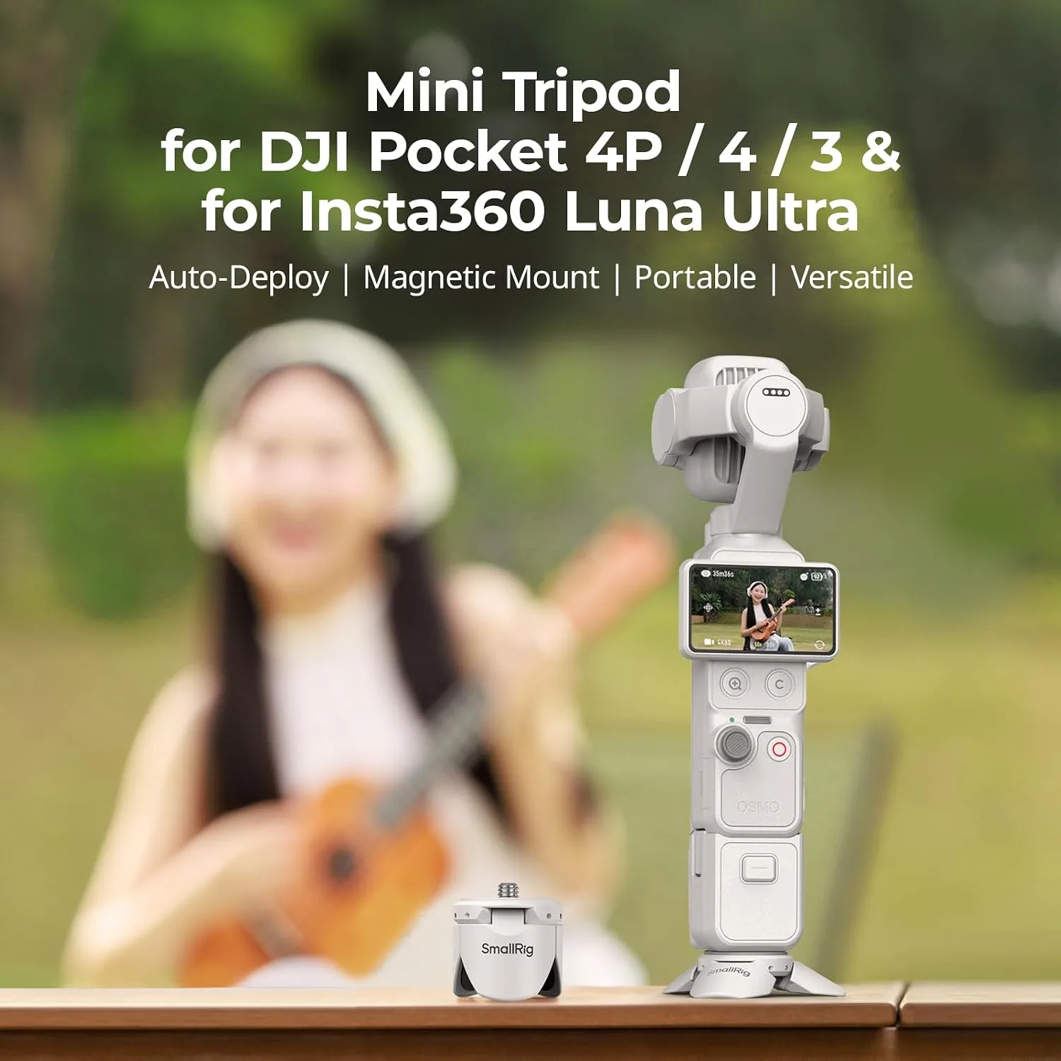 SMALLRIG Auto-Deploy Mini Tripod for DJI Pocket 4P/4/3, for Insta360 Luna