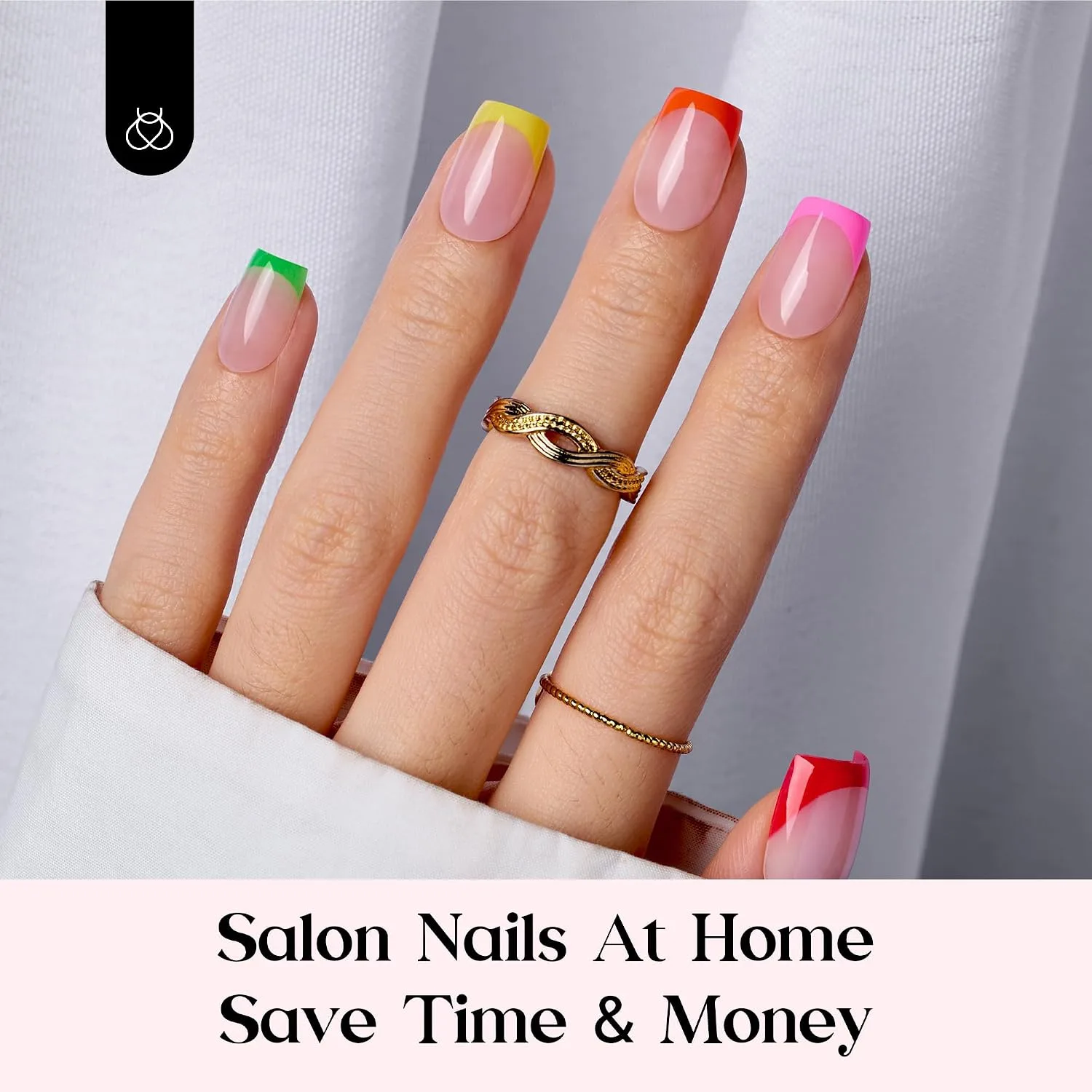Beetles French Tip Press On Nails - Short Square 210 Pcs 7 Colors