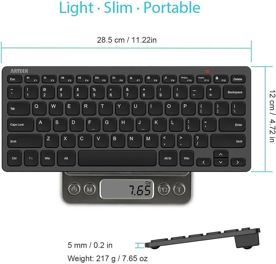 Arteck 2.4G Wireless Keyboard Ultra Slim and Compact Keyboard with Media Hotkeys for Computer Desktop PC Laptop Surface Smart TV and Windows 11/10/8/7, Black