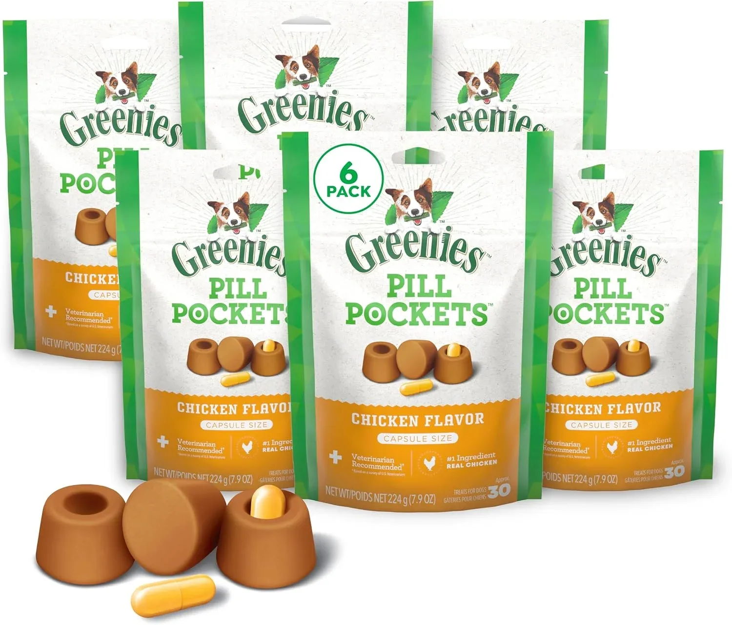 Greenies Pill Pockets Large Size Dog Treats, Chicken, 7.9 oz, 6-Pack
