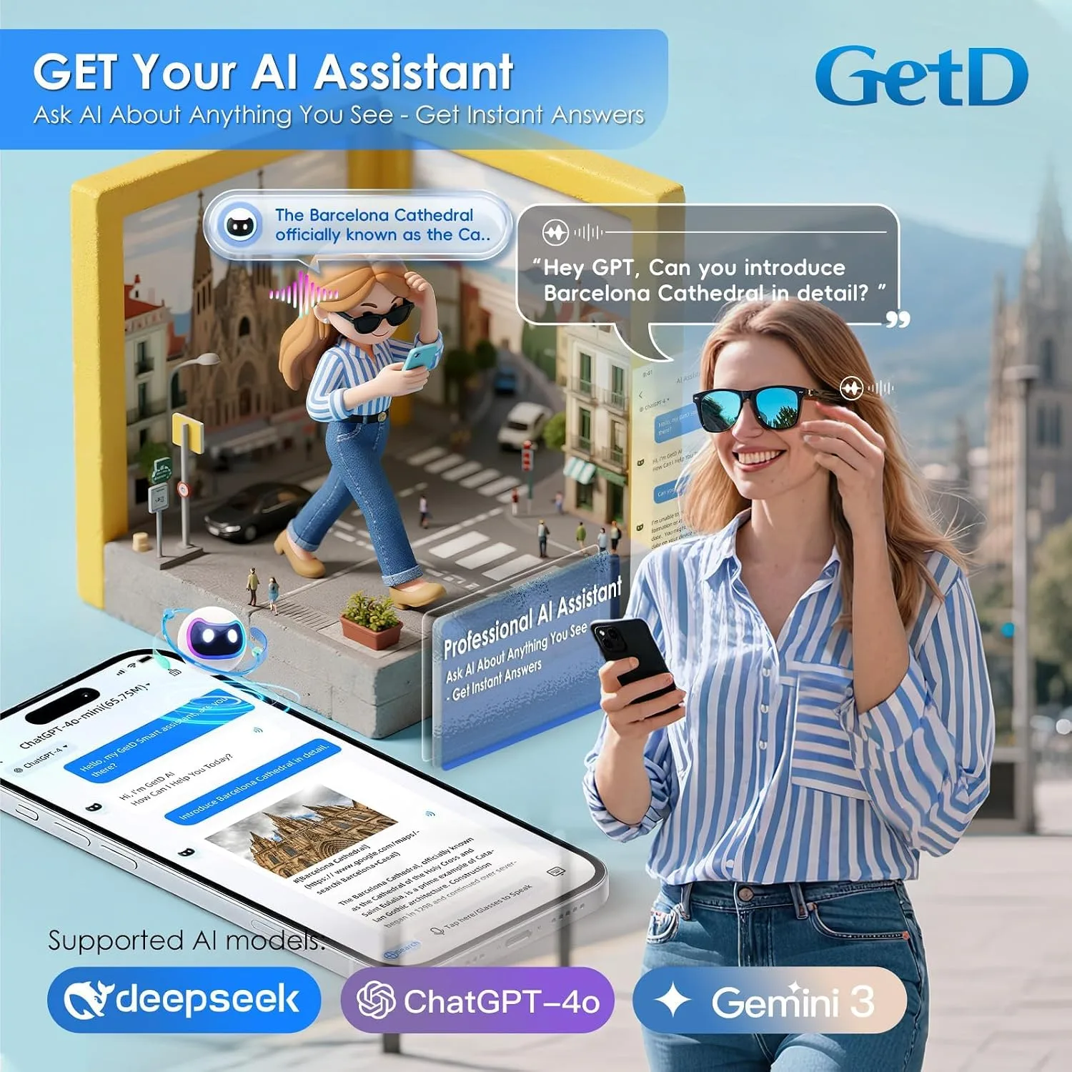 GetD AI Glasses, Smart Glasses Powered by ChatGPT, Real-Time AI Translation