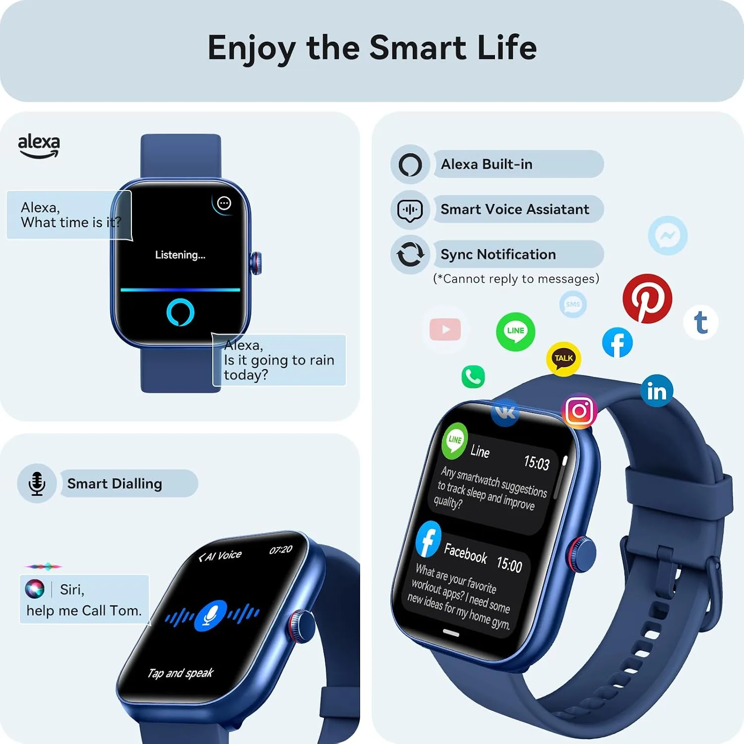 Yoever Smart Watch for Women Men iPhone & Android, 1.85" Fitness & Sleep Tracker with Calls/Text, Smartwatch IP68 Waterproof, 110+ Sport Modes, Heart Rate/SpO2 Monitor