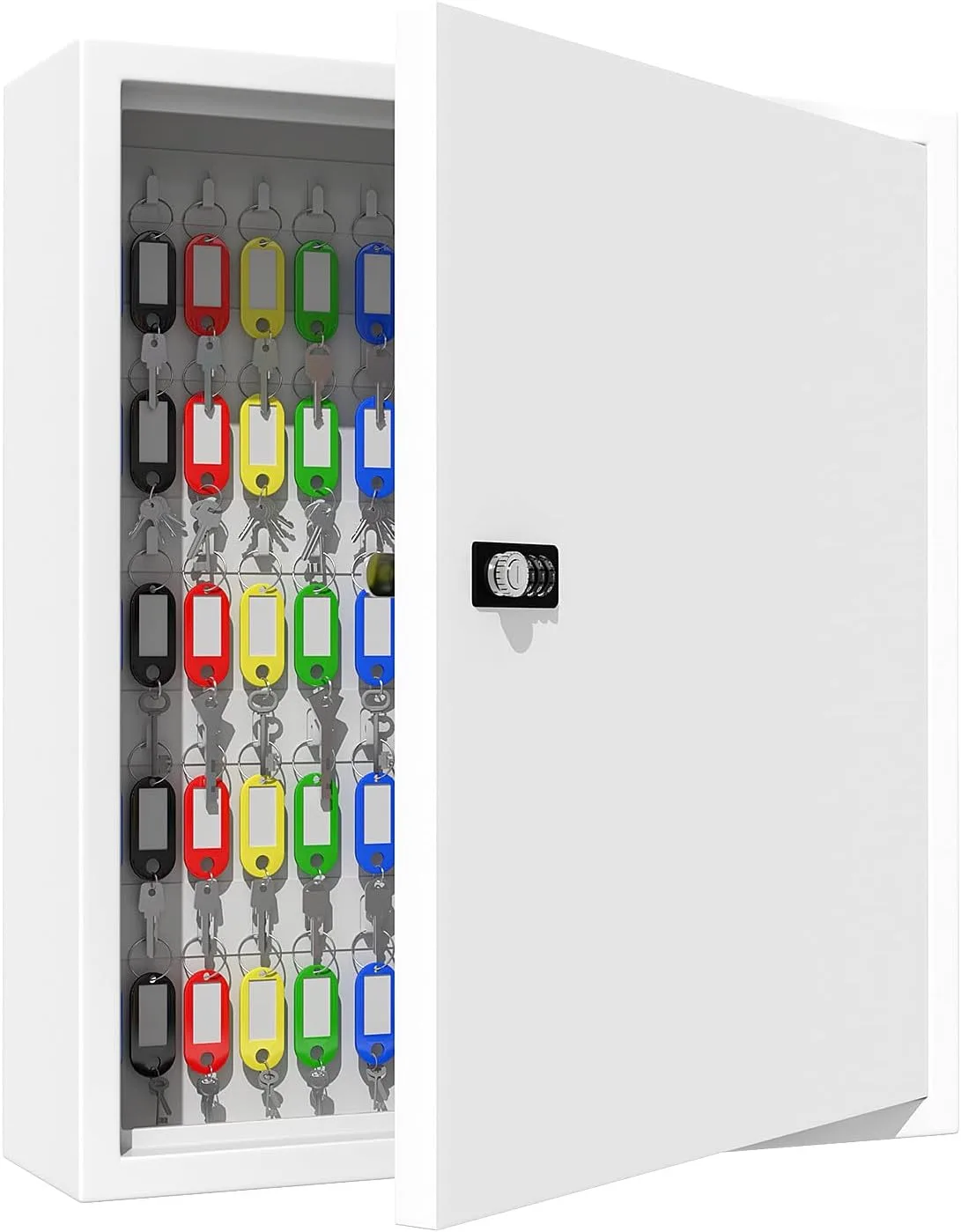 Key Cabinet Lock Box with 131-Keys: Steel Wall Mount Key Box Organizer - Large Storage and Secure Combination Lock Boxes for Home Office Business - White