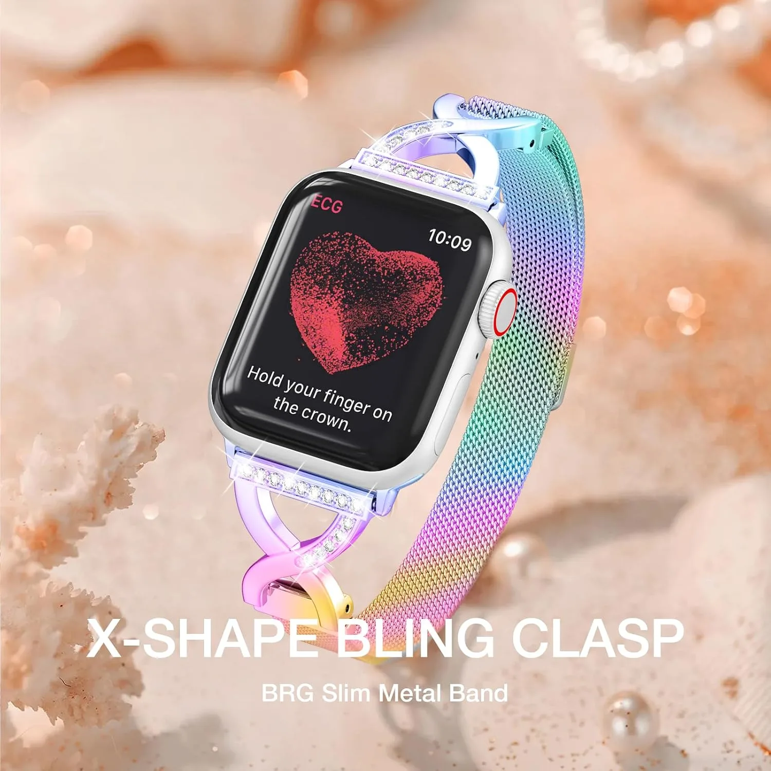 Thin Mesh Loop with X-Shape Clasp Compatible with Apple Watch Bands Women