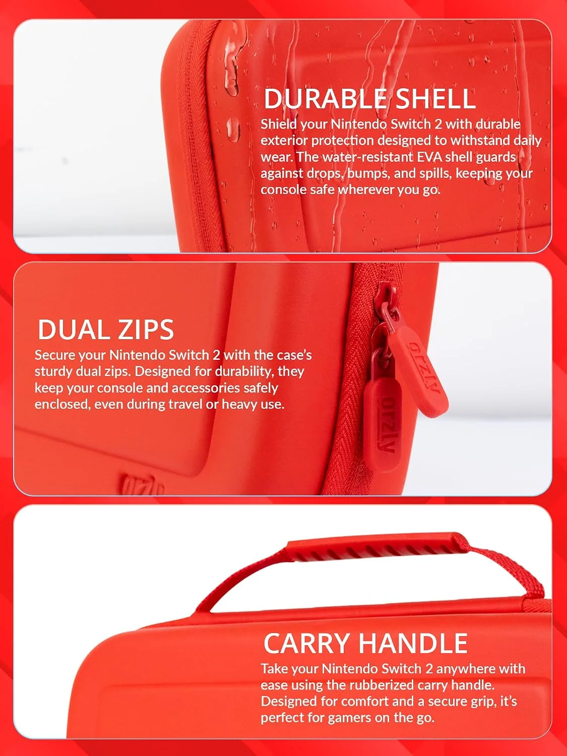 Orzly Case Compatible with Nintendo Switch 2 – Protective Travel Carry Case with Screen Padding, Game Card & microSD Slots, Zipped & Open Pockets for Accessories – 7.9" Gift Boxed