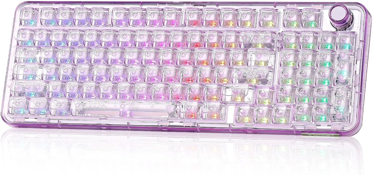 Teclado Gamer Yunzii X98 inalámbrico mecánico con perilla y switch Crystal morado