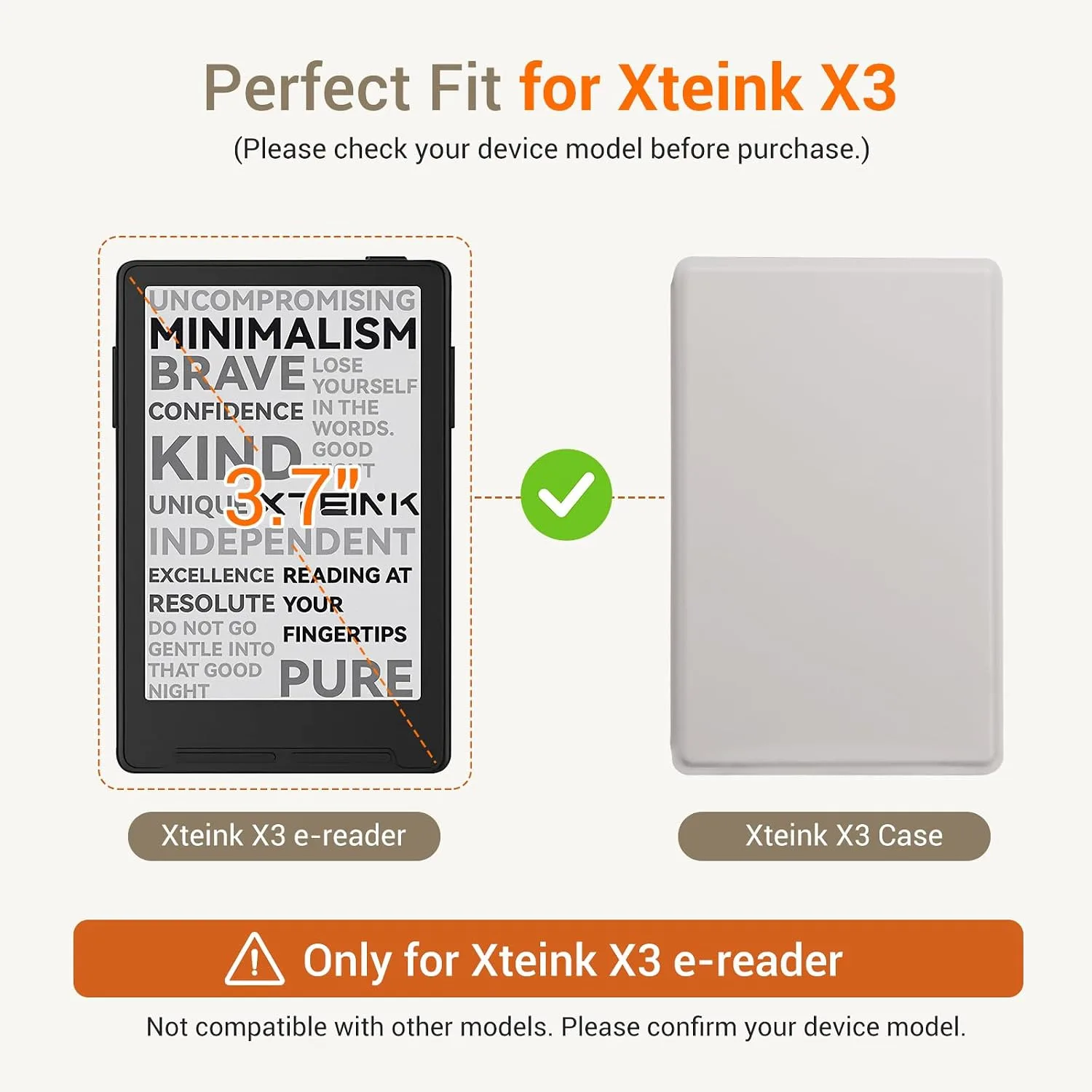 CoBak Magnetic Case for XTEINK X3 eBook Reader, 3.7" Ultra-Lightweight PU Leather Cover(Gray)