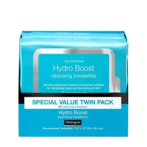 Neutrogena Neutrogena Hydroboost Facial Cleansing & Makeup Remover Wipes With Hyaluronic Acid, Twin Pack, 25 Ct, 25 count (Pack of 4)
