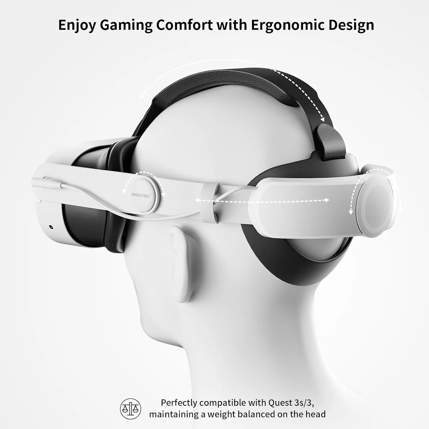 annapro Battery Head Strap for Meta Quest 3/Meta Quest 3S, Elite Strap with 8000mAh Battery Fast Charging Compatible with Oculus/Meta Quest 3S/3 Accessories, Enhance Comfort Extend Playtime, White