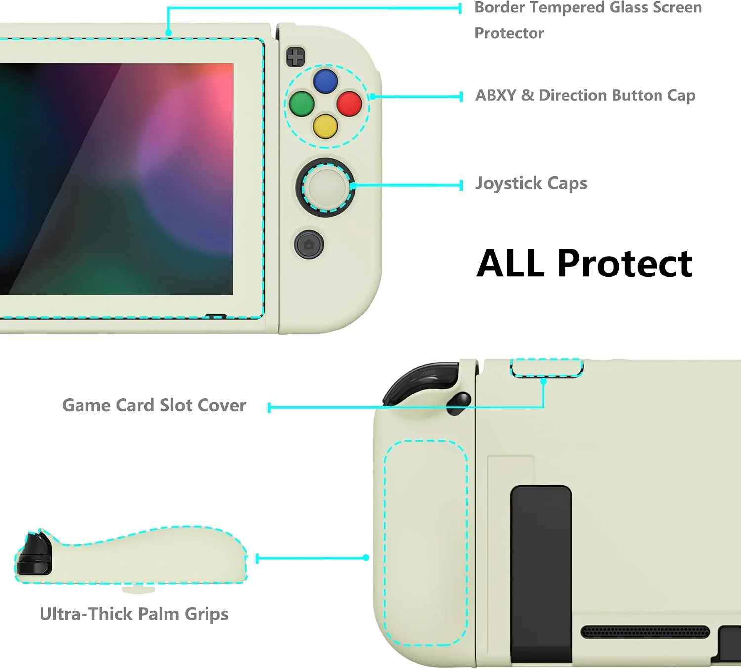 PlayVital ZealProtect Soft Protective Case for Nintendo Switch, Flexible Cover Protector for Switch with Tempered Glass Screen Protector & Thumb Grip Caps & ABXY Direction Button Caps - Antique Yellow