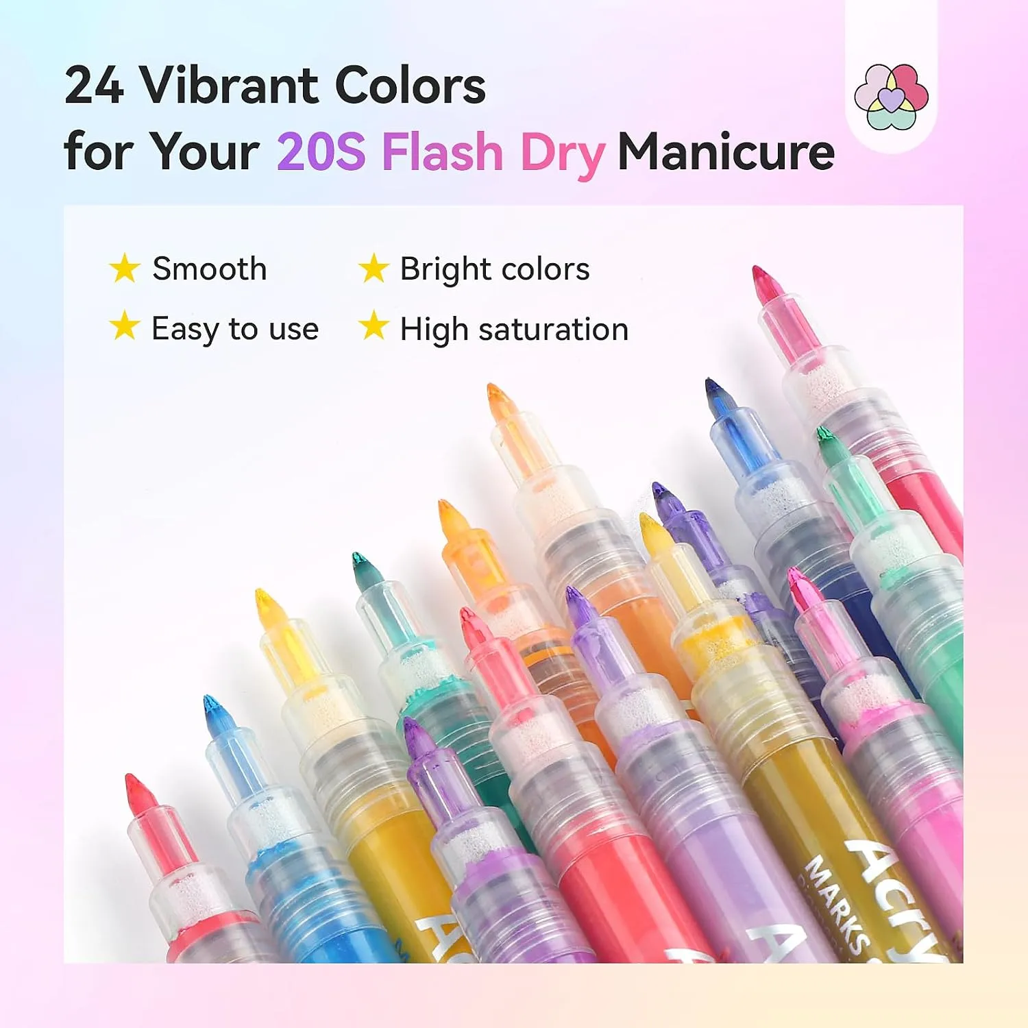 SAVILAND 24 Colors Nail Art Pens Set, 0.7mm Fine Tip Nail Polish Pens
