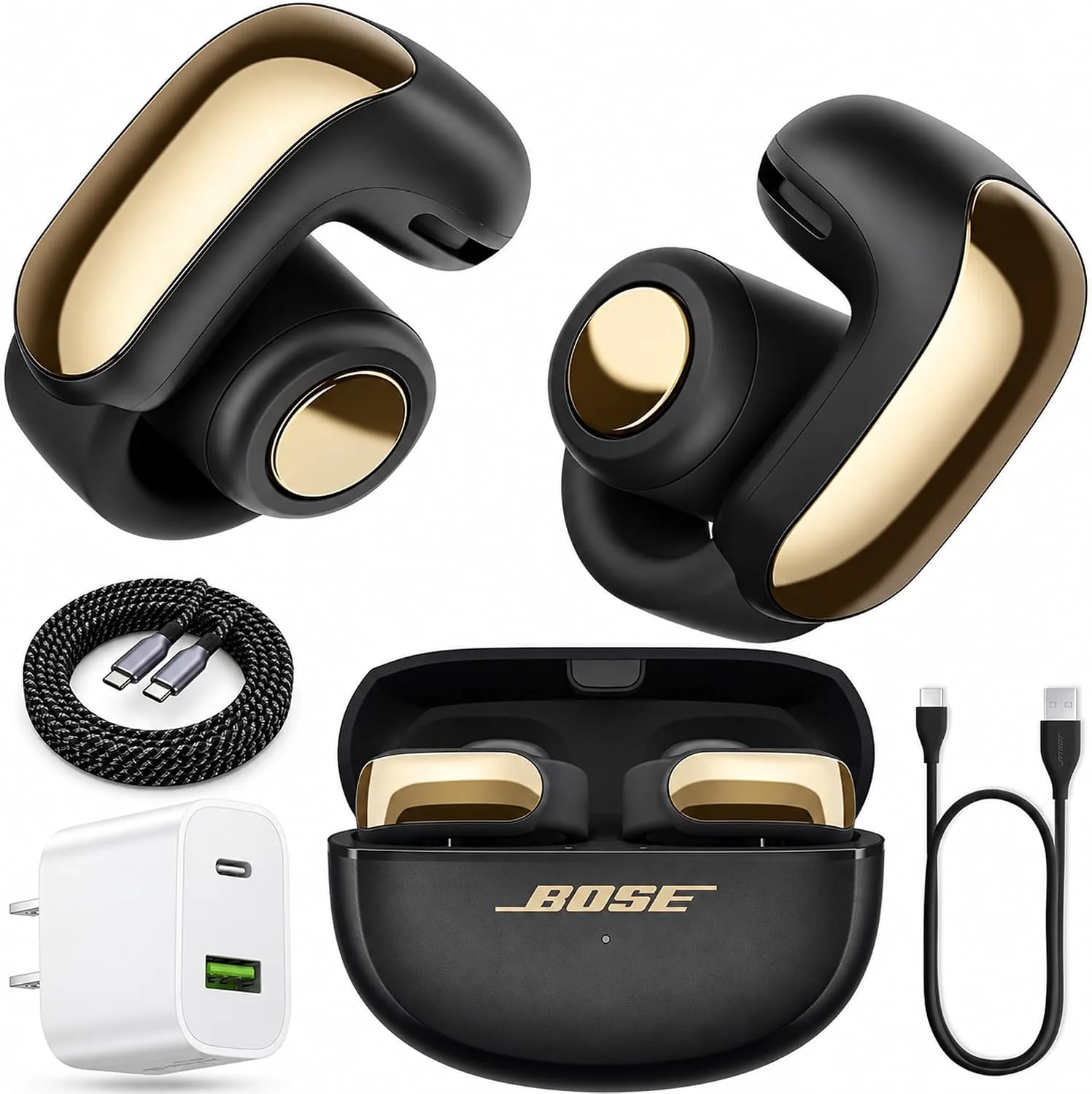 Bose Ultra Open Earbuds Bluetooth Open-Ear Clip-On Headphones Power Bundle