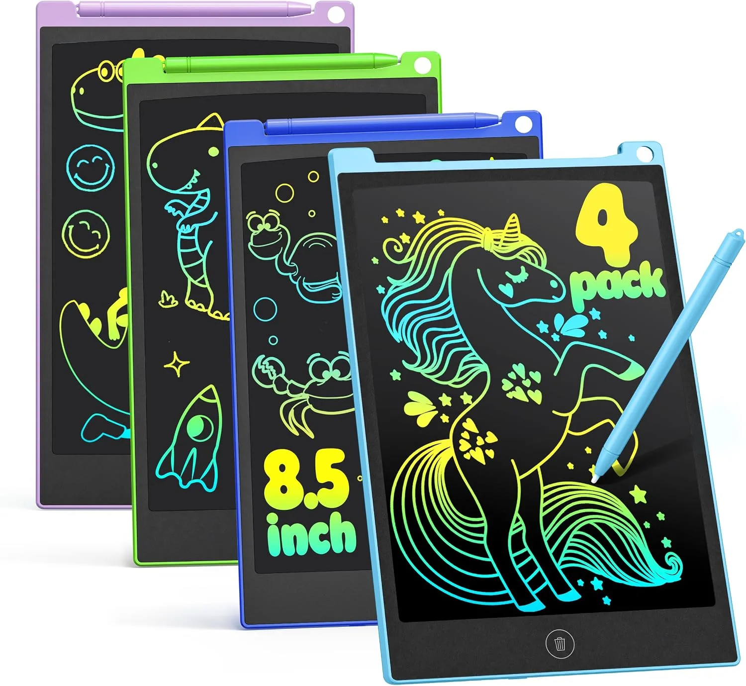 TECJOE 4 Pack LCD Writing Tablet for Kids, 8.5 Inch Toddlers Drawing Tablet
