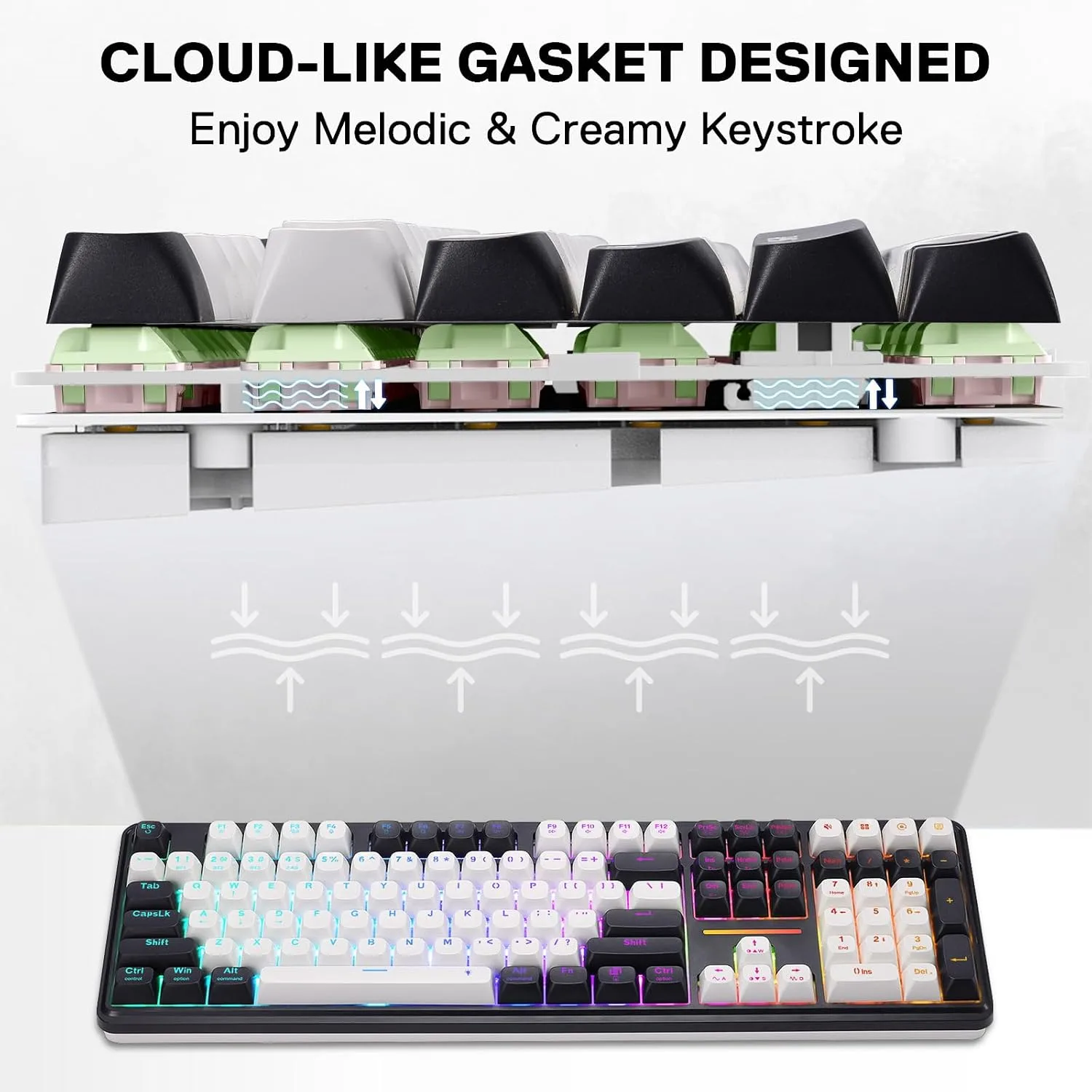 Redragon K745 PRO Wireless 108-Key Gasket RGB Gaming Keyboard, 4 Hotkeys