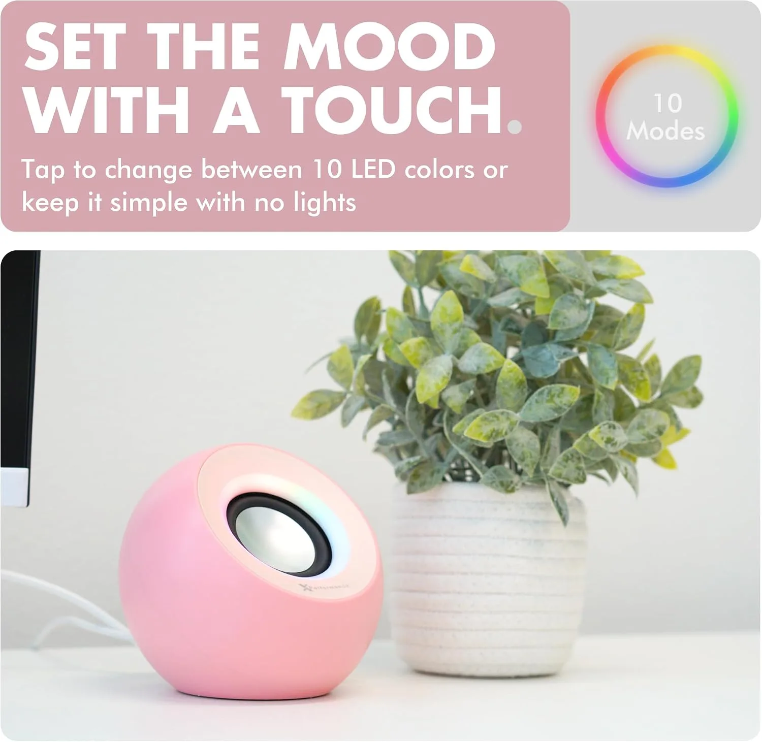 X9 Performance Computer Speakers for Desktop PC with RGB Lighting, Bluetooth, USB, and AUX - Triple Mode Connection, Dual 2.25" Drivers for Work and Play, Bluetooth Desktop Speakers for PC - Pink