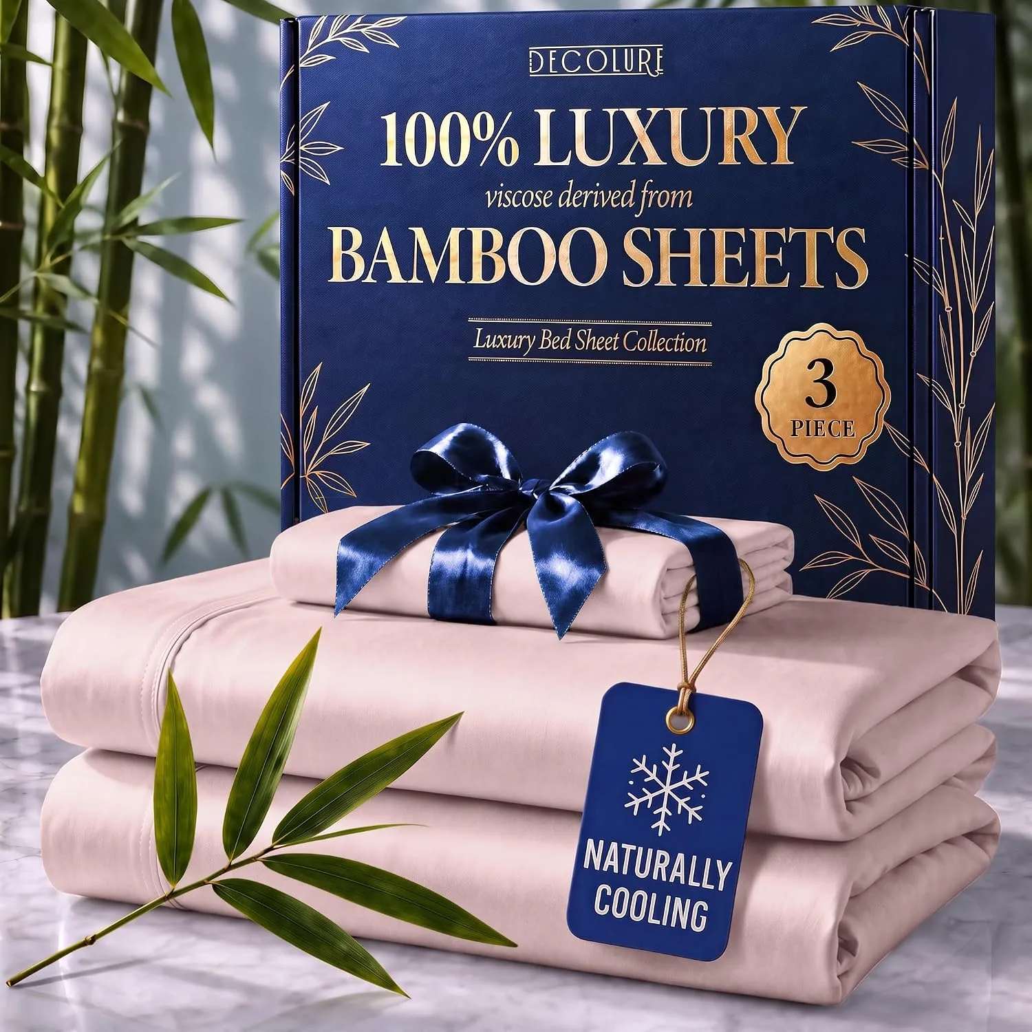 DECOLURE 100% Viscose from Bamboo Sheets Twin Size | 3 Pc Cooling Bed Set