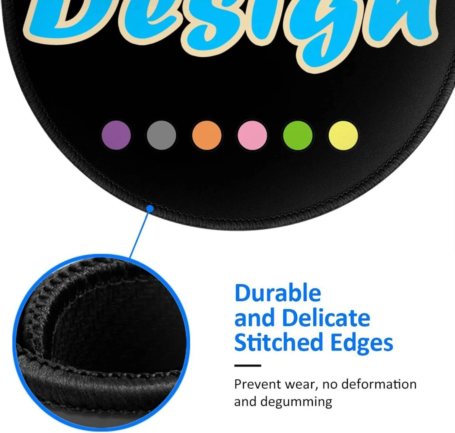 Custom Gaming Mouse Pad with Stitched Edge, Add Your Picture Text Logo, Non Slip for Home Office Work (Round 8in)