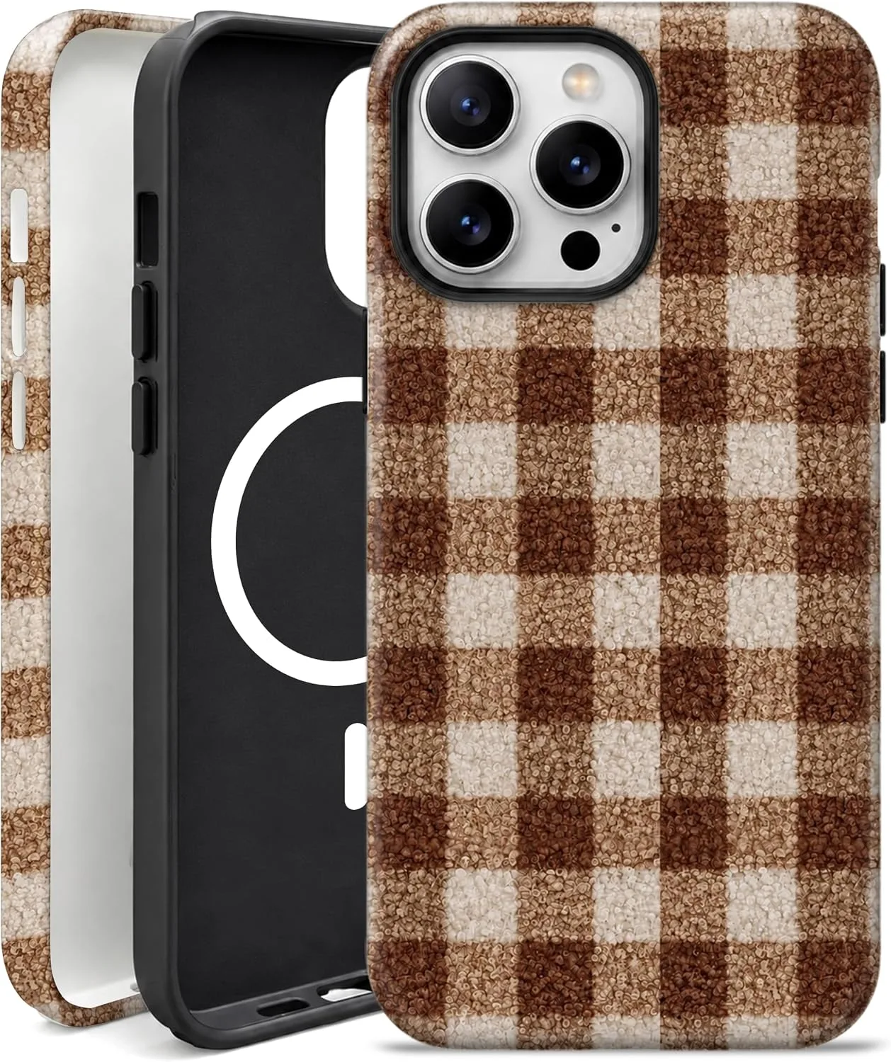 Funda magnética Elystara para iPhone 14 Pro Max diseño cuadros marrón