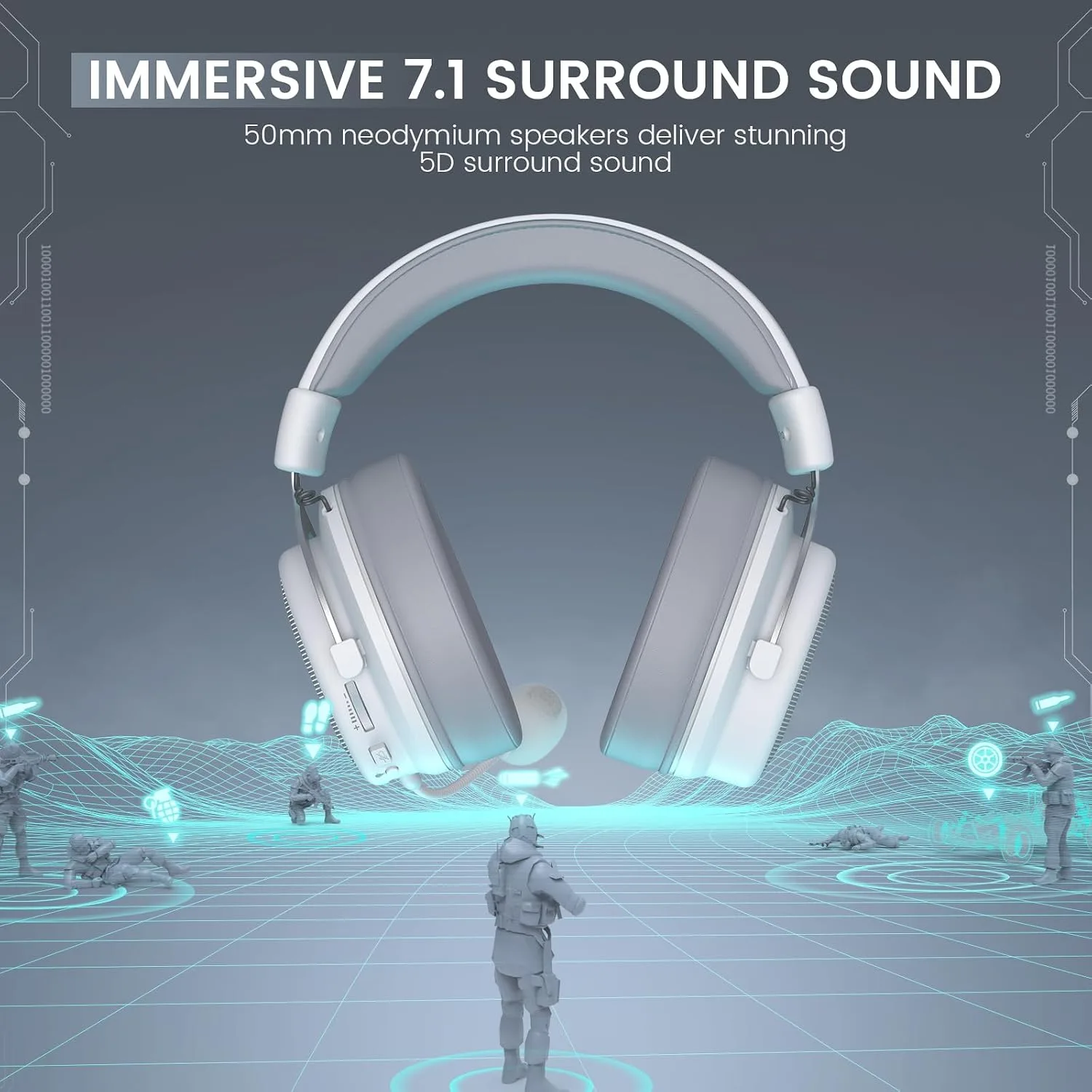 EKSA USB Gaming Headset for PC, Computer Headphones with Detachable Noise Cancelling Microphone, 7.1 Surround Sound, 50MM Driver, Wired Headset with Mic for PS4/PS5, Xbox One, Laptop, Work