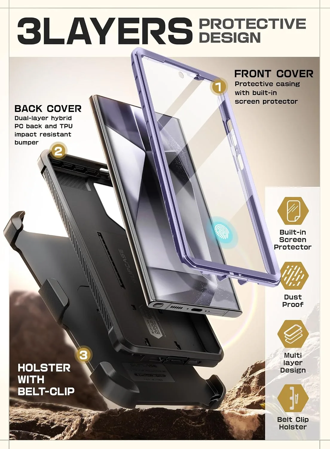SUPCASE for Galaxy S24 Ultra Case with Built-in Screen Protector, Mauve